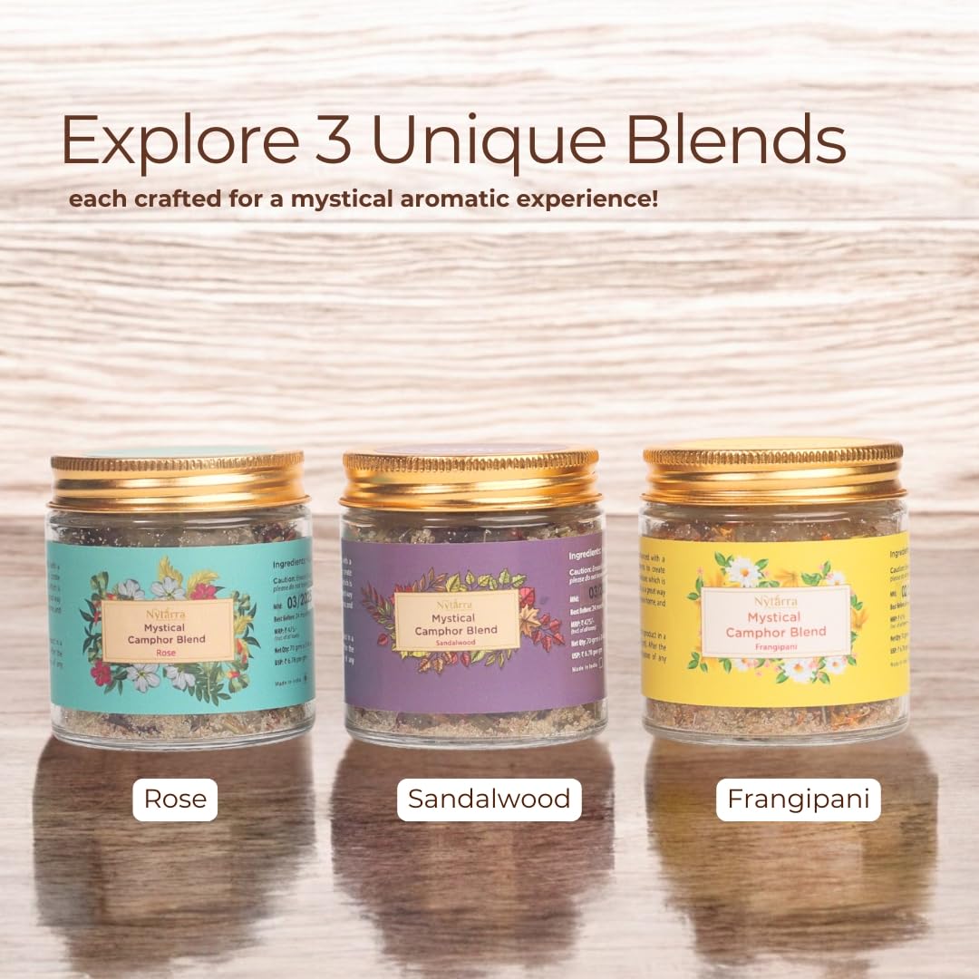 Nytarra Sandalwood Mystical Camphor Blend - 70G | Pure Kapoor/Kapooram For Diffuser, Daily Use & Meditation | Infused With Herbs