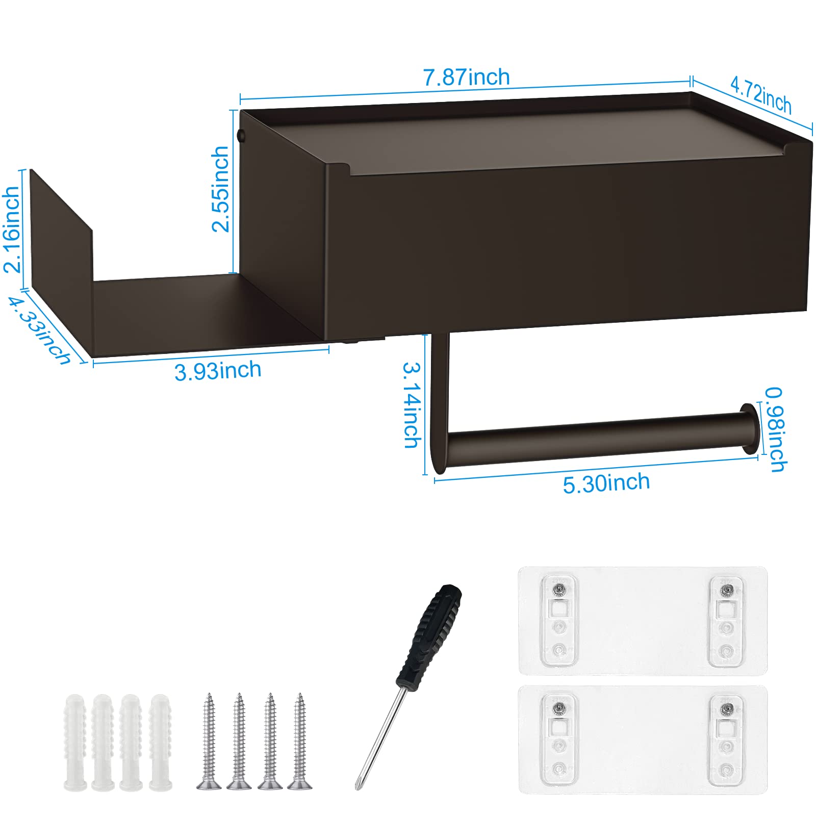 Toilet Paper Holder With Shelf, Funleu Flushable Wipes Dispenser For Bathroom, Self Adhesive Toilet Paper Holder With Storage -