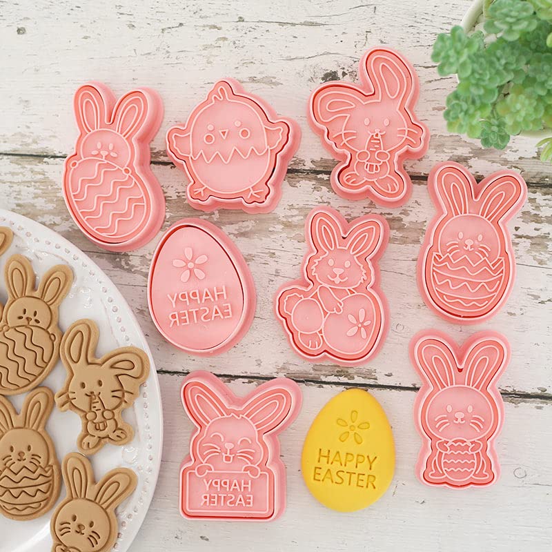 Easter Cookie Mold, Cartoon Rabbit Easter Egg, Diy Cookie Mold Fondant Baking Tool, 8 Pieces In A Set