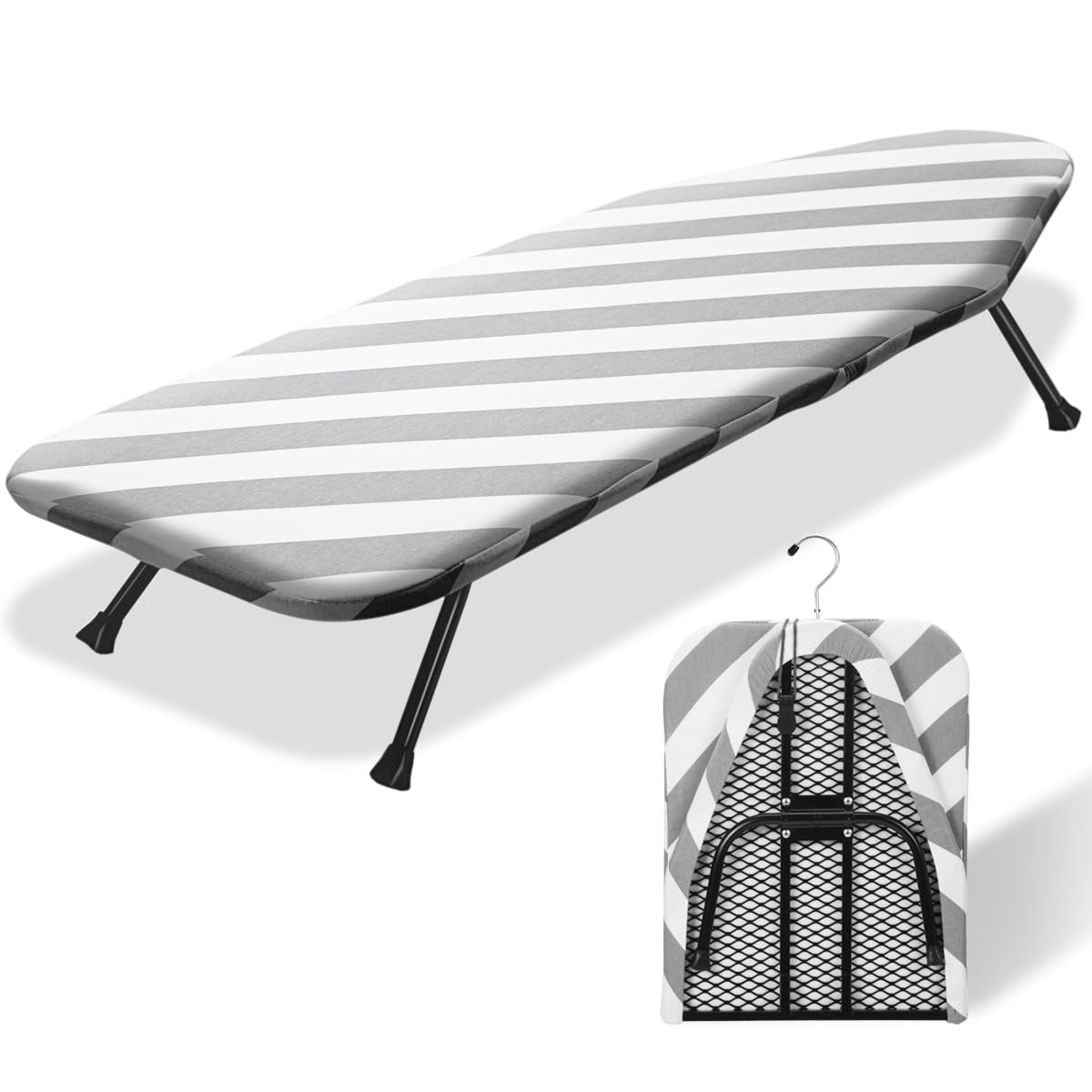 Sheechung Small Ironing Board 12''X32'' Foldable Ironing Board With Cotton Cover And Pad,Tabletop Compact Ironing Broad With Ret