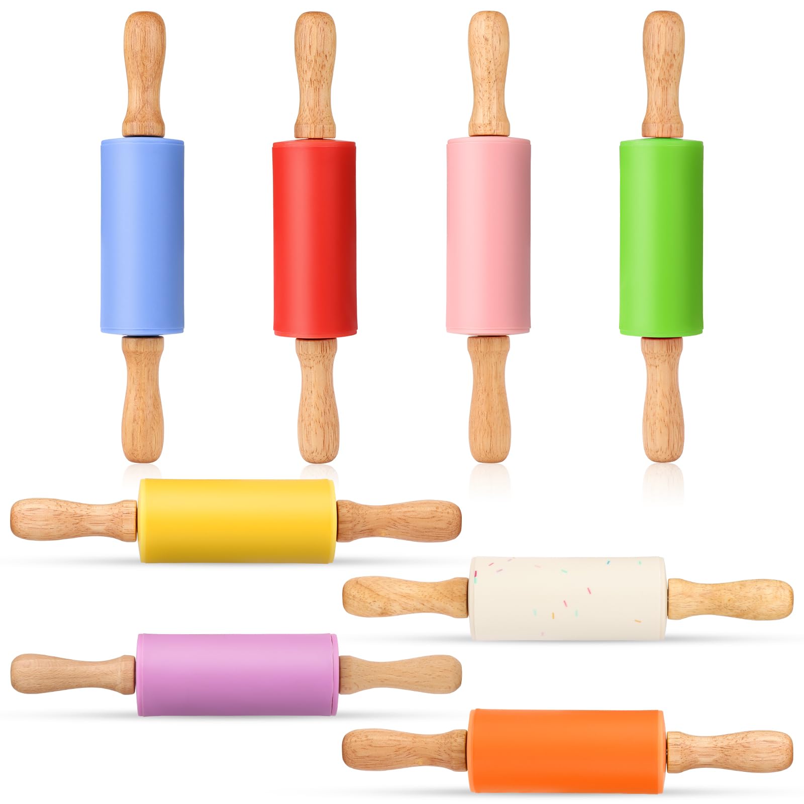 Honglida Mini Silicone Rolling Pin for Kids, Non-stick Surface Wood Handle, 9 Inch 8 Pack