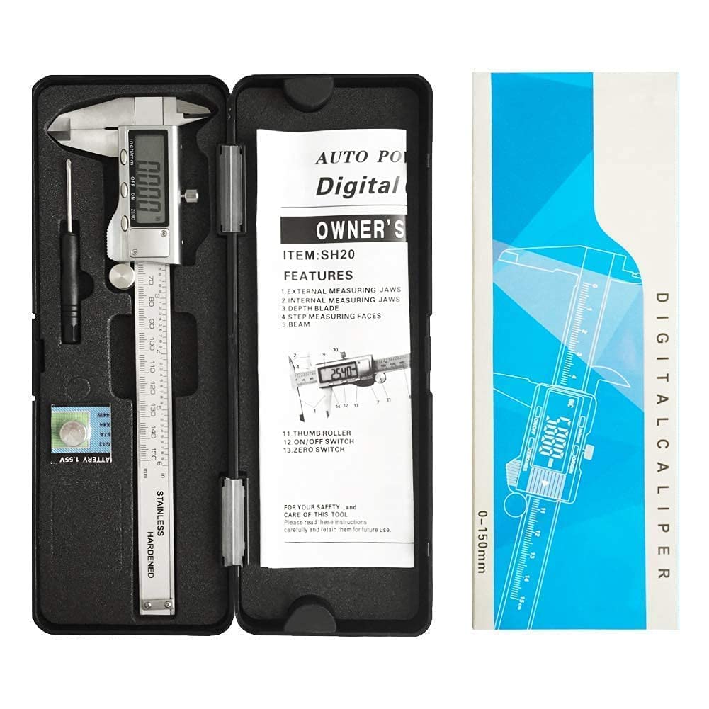 Digital Caliper, Caliper Measuring Tool With Stainless Steel, Electronic Micrometer Caliper With Large Lcd Screen, Auto-Off Feat