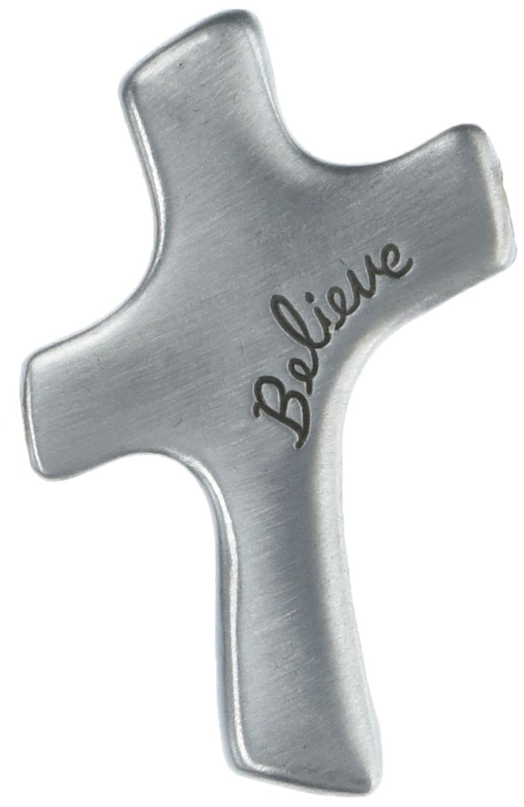 Cathedral Art Believe Handheld Metal Palm Cross, Encouraging Gift for Christian Men and Woman, 2 3/4 Inches