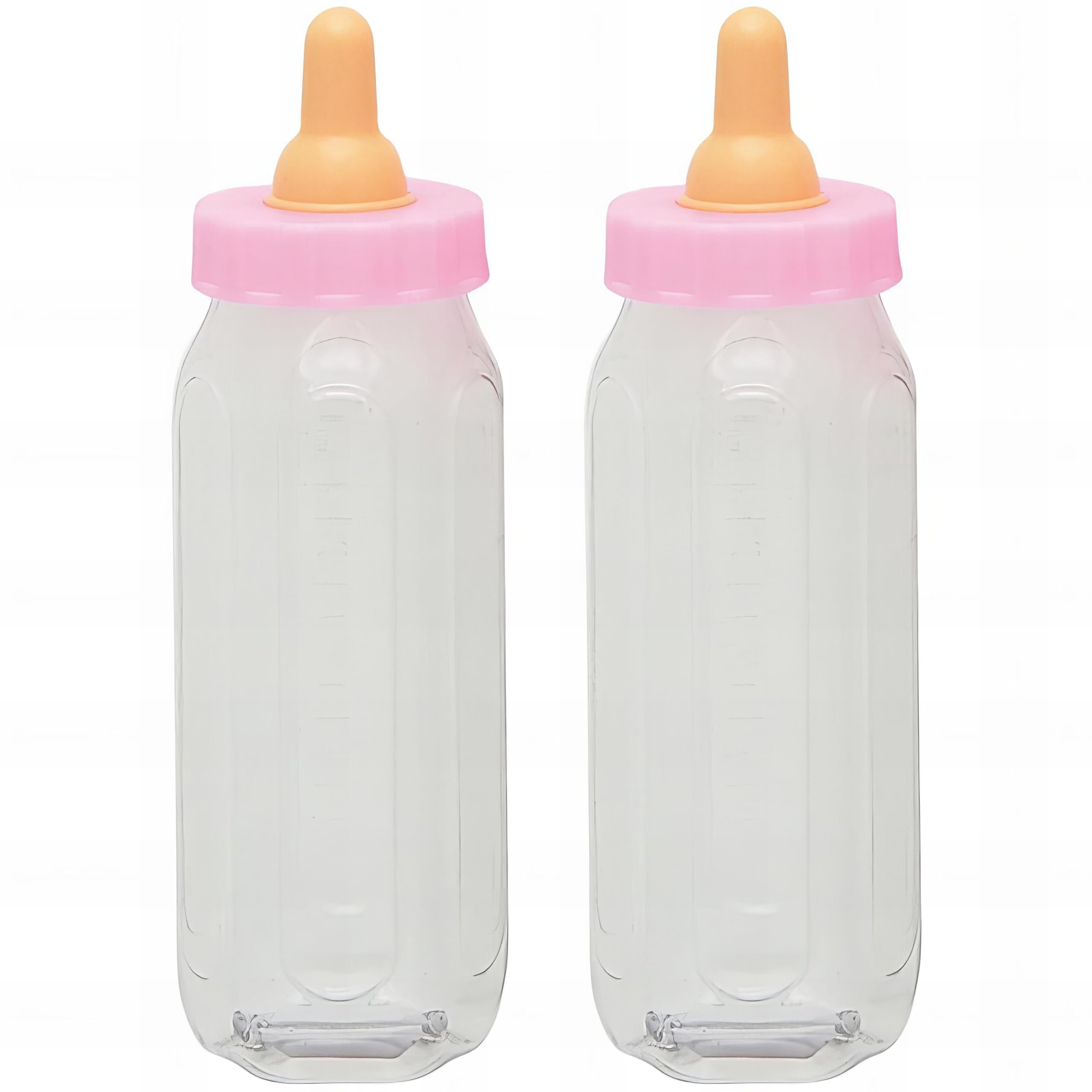 Adorable Pink Fillable Baby Bottle Favors - 5'', Set Of 2 - Premium Plastic Keepsake Gifts - Perfect For Showers, Gender Reveals