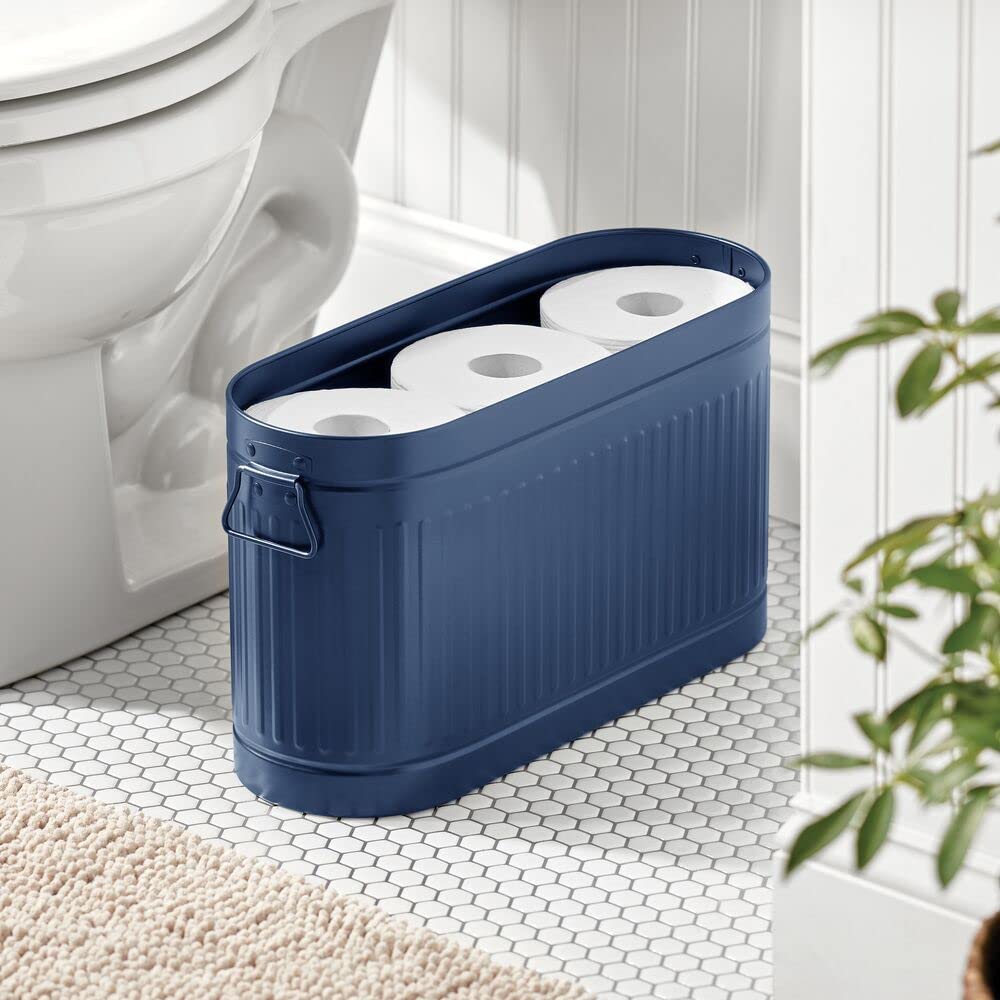 Mdesign Large Steel Free Standing Toilet Paper Organizer, 6-Roll Tissue Storage Holder Container Bin For Bathroom Floor, Fits Un