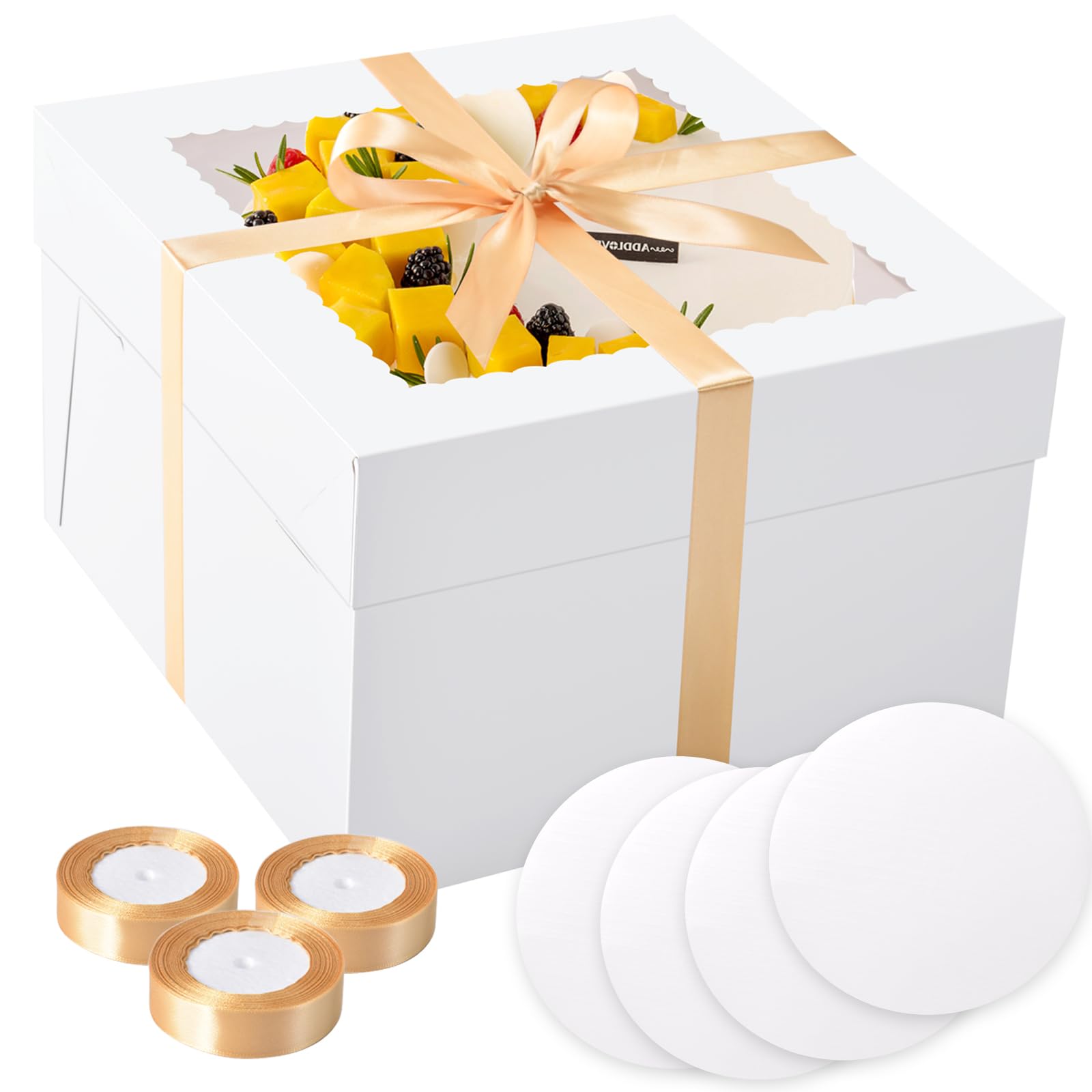 KPOSIYA 40pcs 12x12x8 inches Cake Boxes with Cake Boards(20 Boxes & 20 Boards), White 12 inch Cake Boxes with Window,Cajas Paste