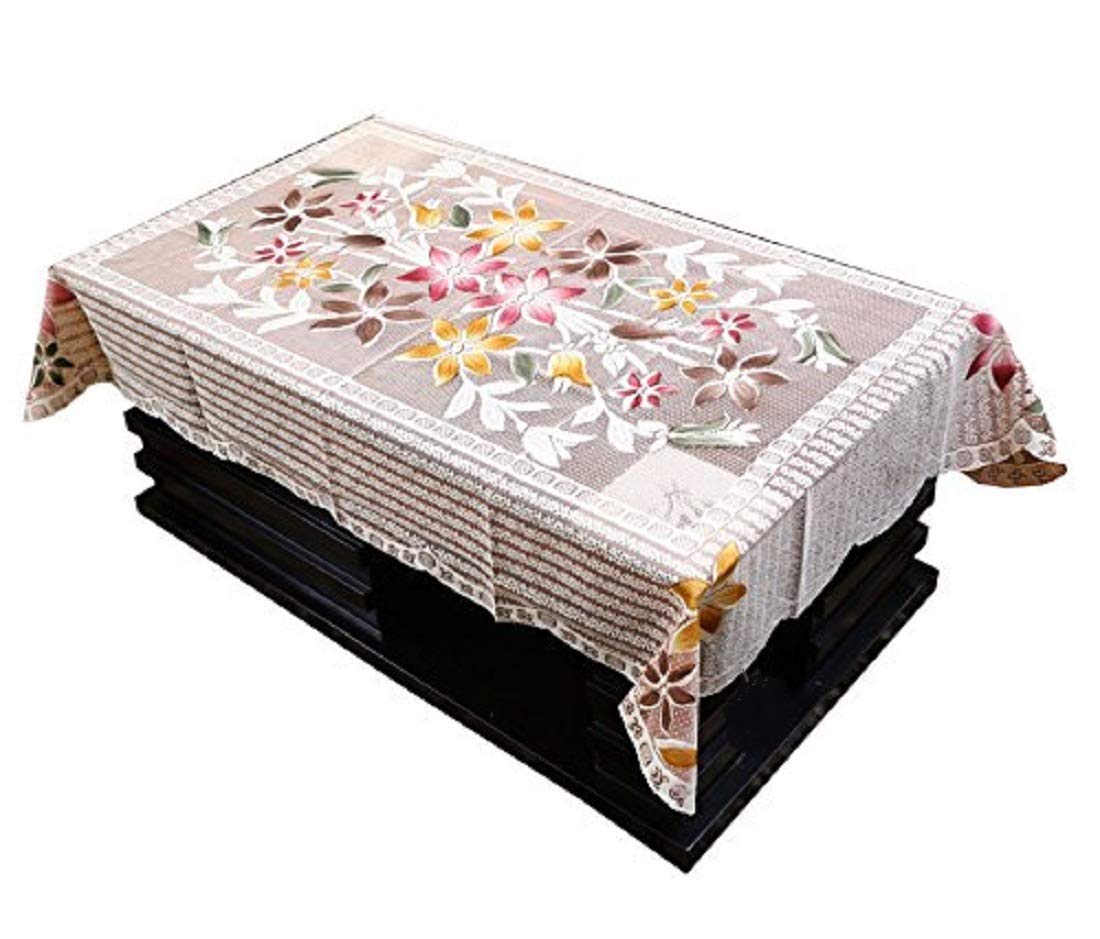 BANSIGOODS Flower Design Cotton Net 8 Seater Center Dining Table Cover  Brown 60 x 90 inches Large