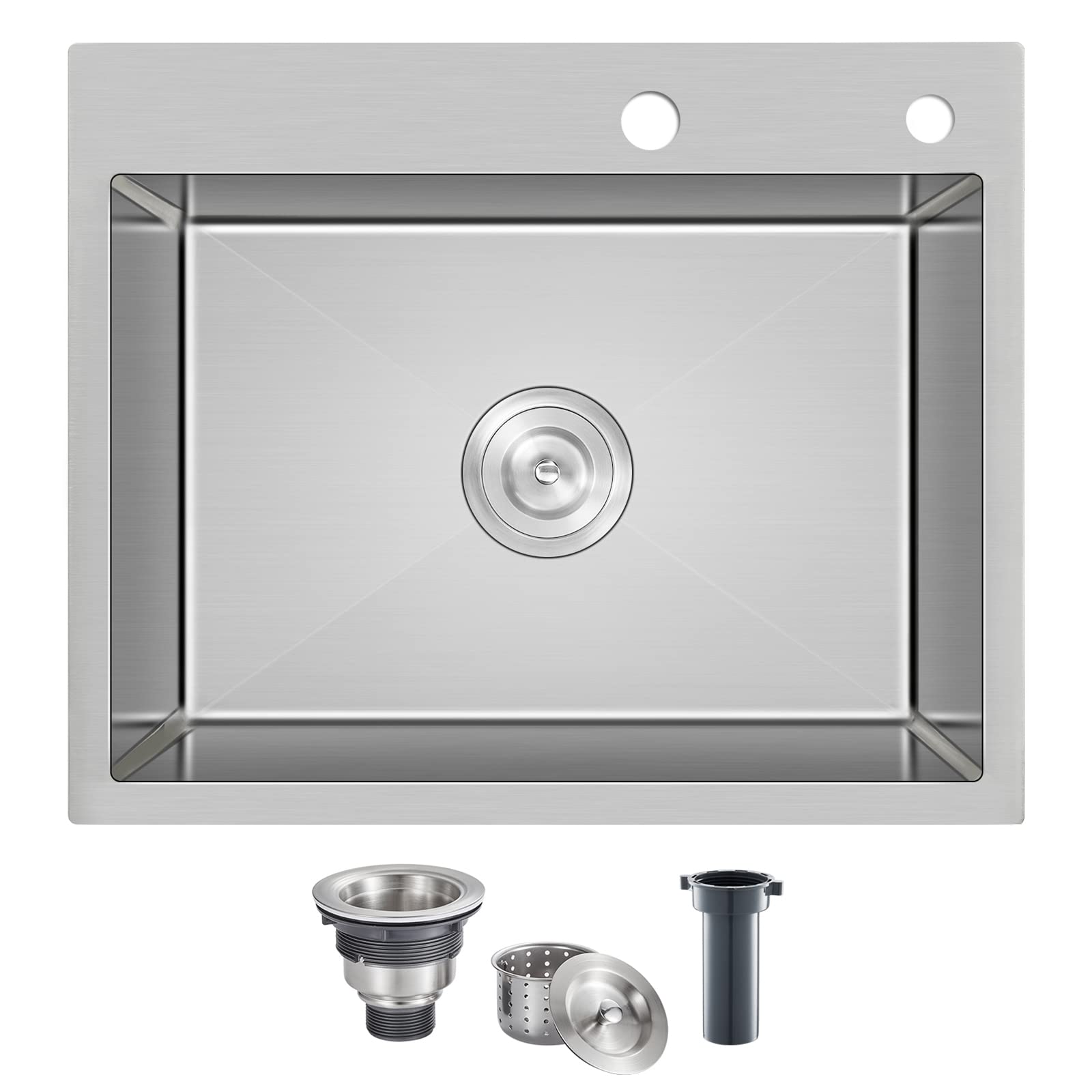 Rovogo 20X16X9 In. Drop In Kitchen Sink 304 Stainless Steel With 2 Holes, Wet Bar Prep Rv Sink Single Bowl, Handmade Kitchen Sin