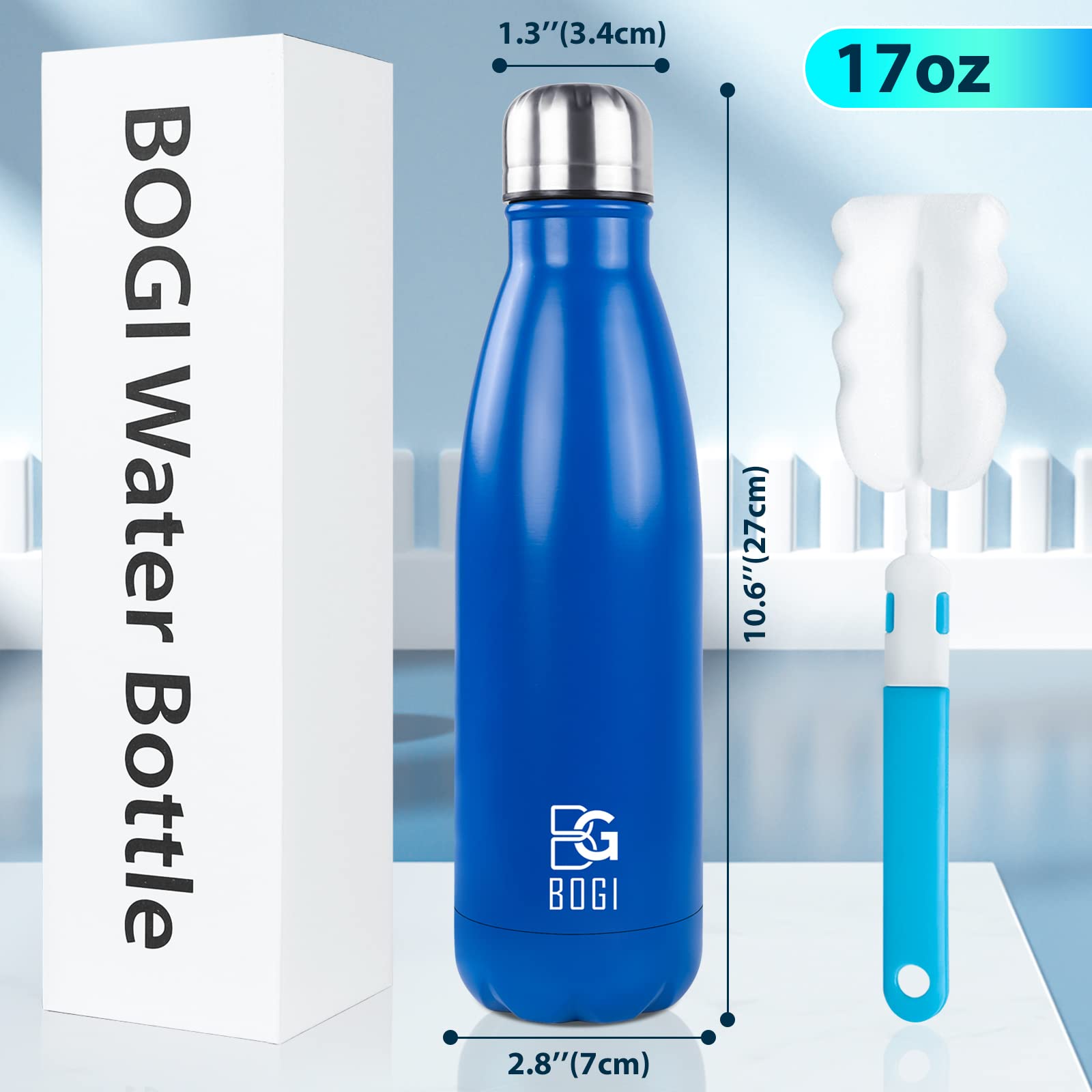 Bogi 2 Pack 17Oz Insulated Water Bottle Double Wall Vacuum Stainless Steel Water Bottles, Leak Proof Metal Sports Water Bottle K