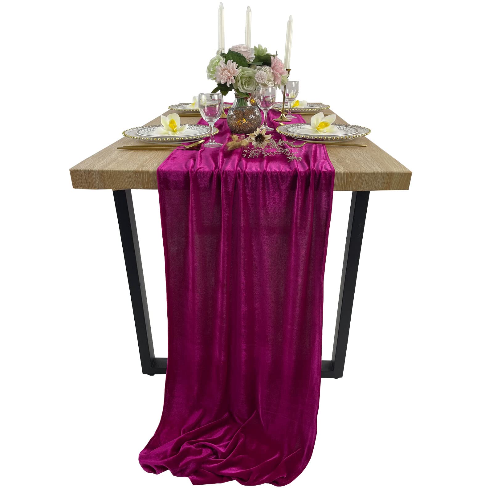Luxurious Velvet Table Runner, 10Ft Wedding Reception Decorations, 20X120Inch Soft Velvet Fabric, Table Linen Overlay, Wedding T