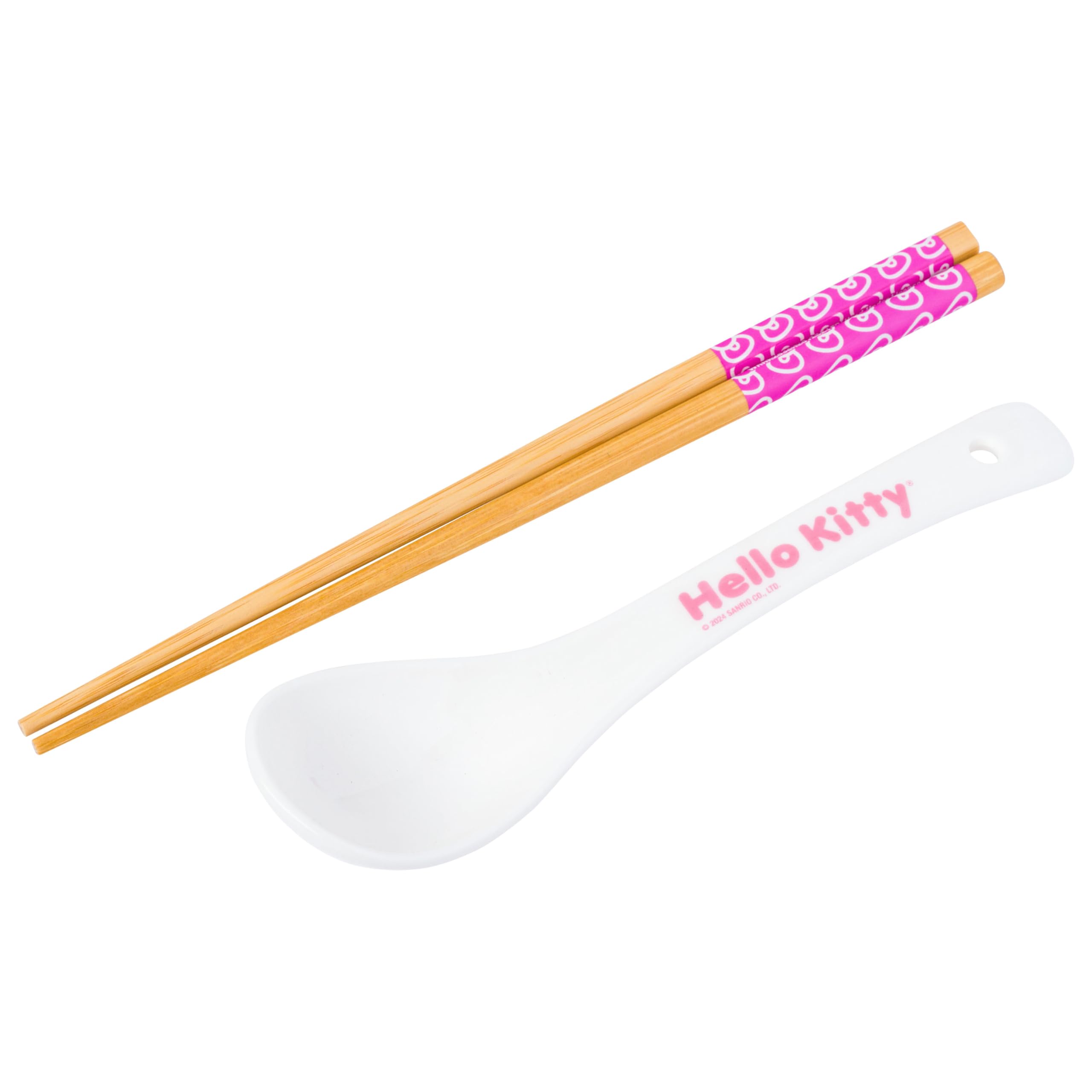 Silver Buffalo Sanrio Hello Kitty Pink Polka Dot Teddy And Strawberry Milk Ceramic Ramen Noodle Rice Bowl With Chopsticks And Sp