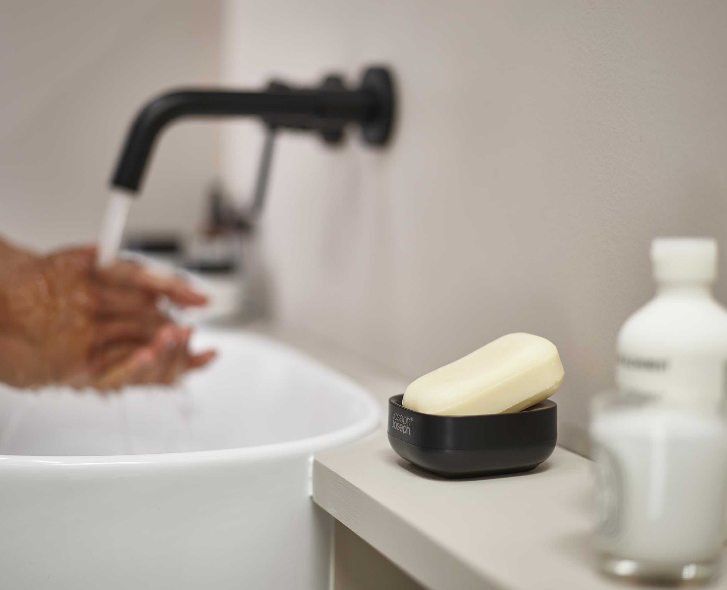 Joseph Joseph Bathroom Slim, Compact, Soap Dish Holder With Non-Slip Base, Matt Black