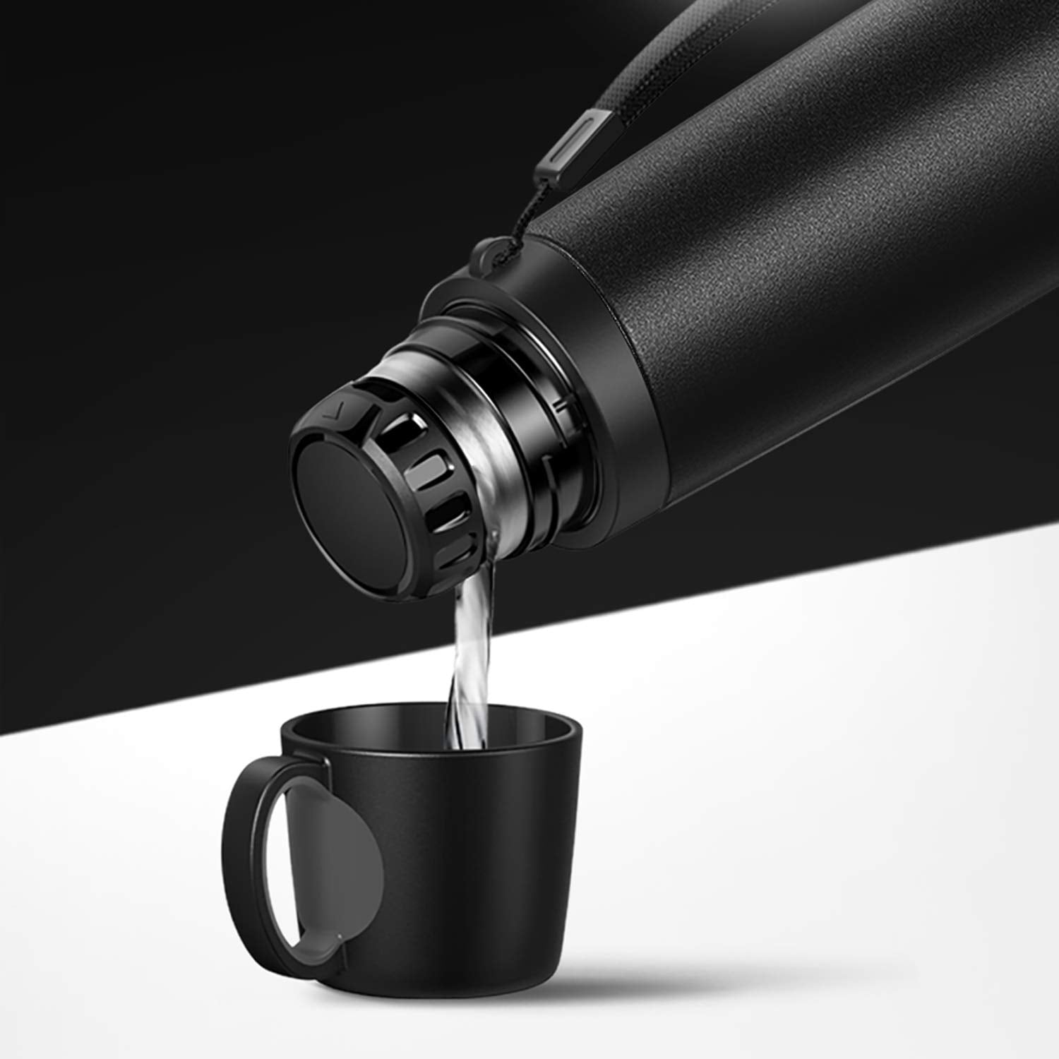 Leidfor Coffee Travel Mug Vacuum Insulated Thermal Water Bottle Build-In Lid Cup Stainless Steel Leakproof 17Ounce Black