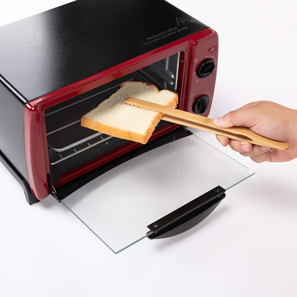 Dujen 2 Pieces Bamboo Toast Tongs, 10.2 Inches Long Wood Toaster Tongs With Anti-Slip Design, Tongs For Cooking With Cooking Oil