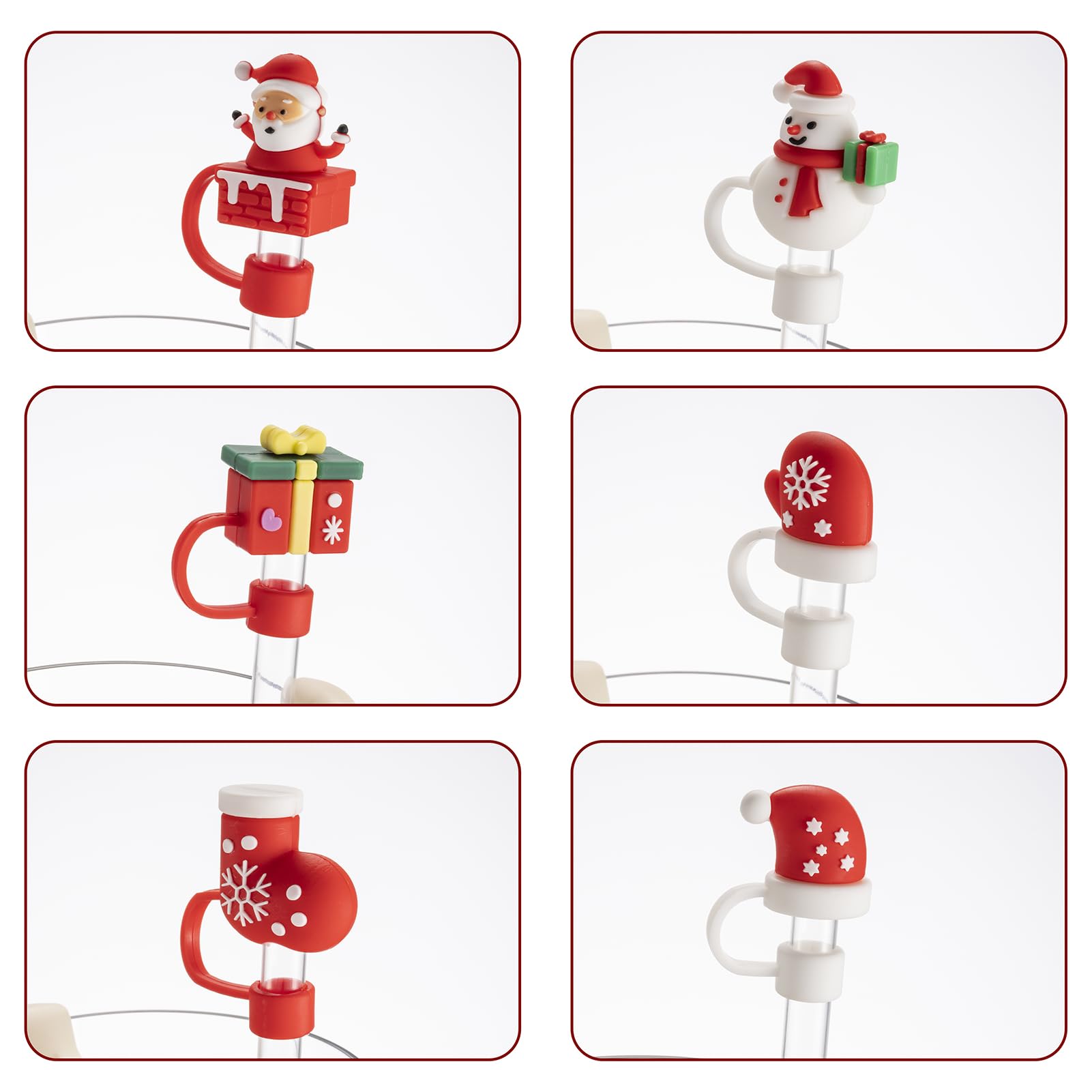 Straw Cover Cap for Stanley Cup 30 40 oz, Silicone Straw Toppers Christmas Hat, Tumbler Cup Accessories for 10mm 0.4in Straws Cu