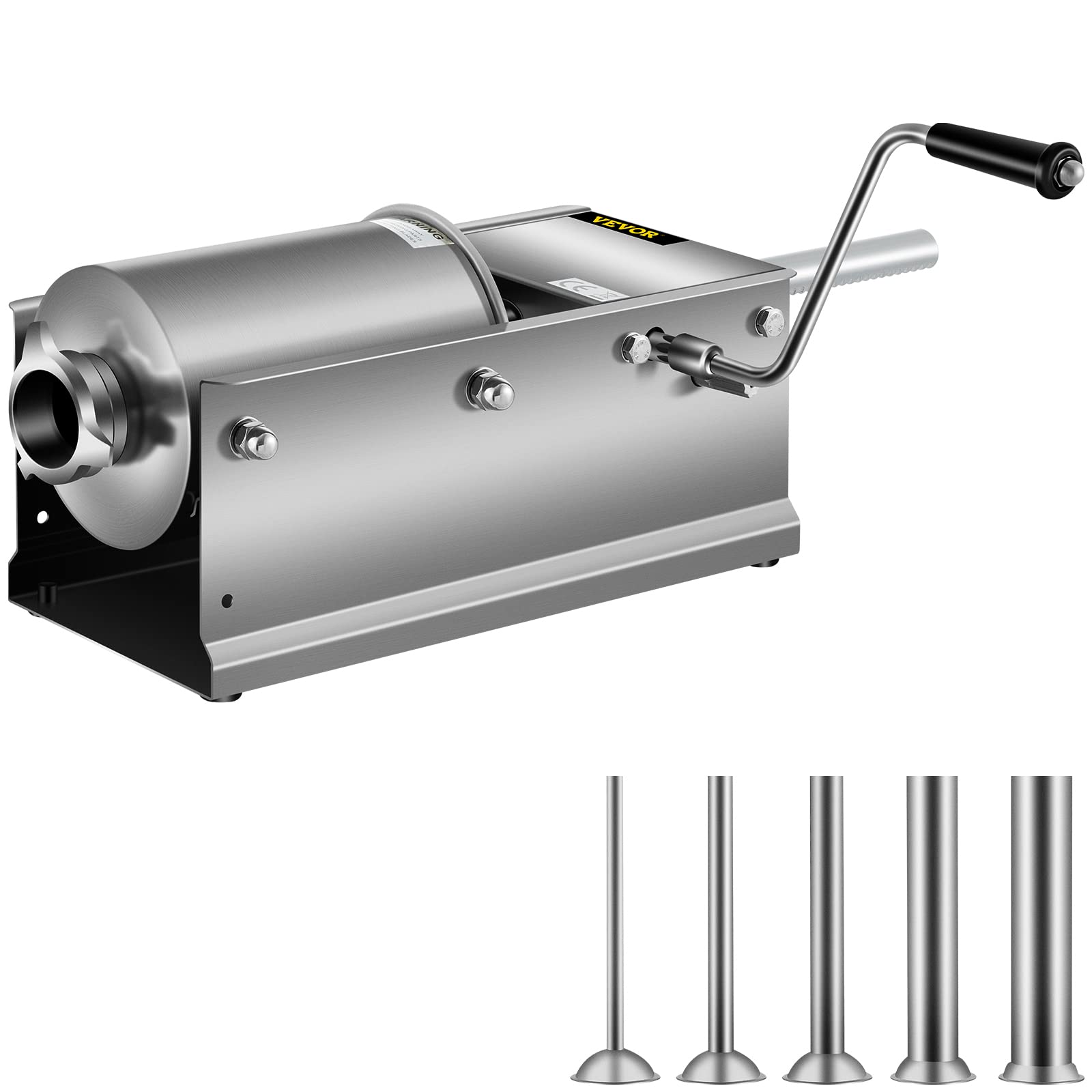 Happybuy Horizontal Sausage Stuffer 3L/ 7Lbs Manual Sausage Maker With 5 Filling Nozzles Sausage Stuffing Machine For Home & Com