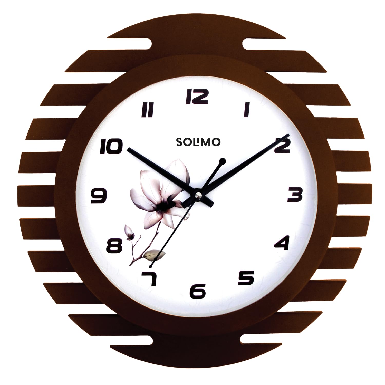 Amazon Brand - Solimo Wooden Wings Designer Analog Wall Clock, Silent Sweep, Numeral Time Indicator (12 Inches, Mdf, Walnut Fini