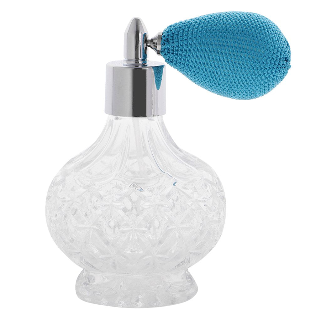 Topxome 100ml Women Vintage Perfume Bottle Short Spray Atomizer Refillable Empty Glass Makeup Tool (Blue)