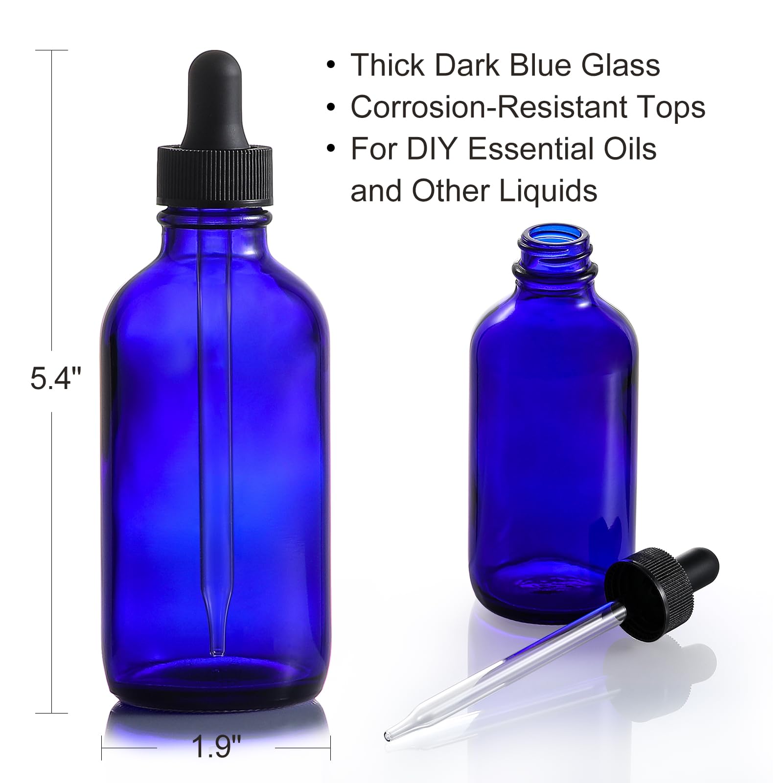 Aozita 4 Pack, 4Oz Blue Glass Dropper Bottles With 1 Funnel & 4 Lables - 120Ml Dark Bluetincture Bottles With Eye Droppers - Lea