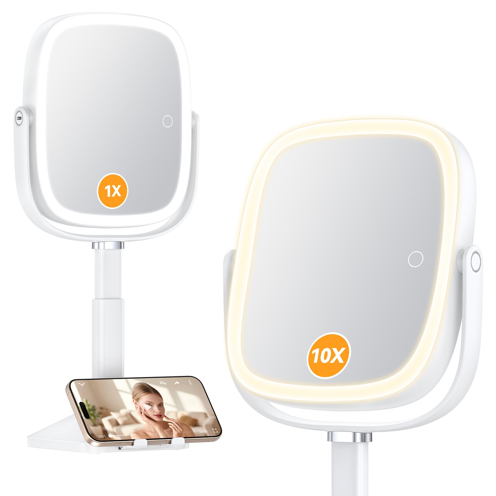 Gospire 1X/10X Lighted Magnifying Mirror with Lights, Height Adjustable Lighted Makeup Mirror with Magnification for Desk, Hidde