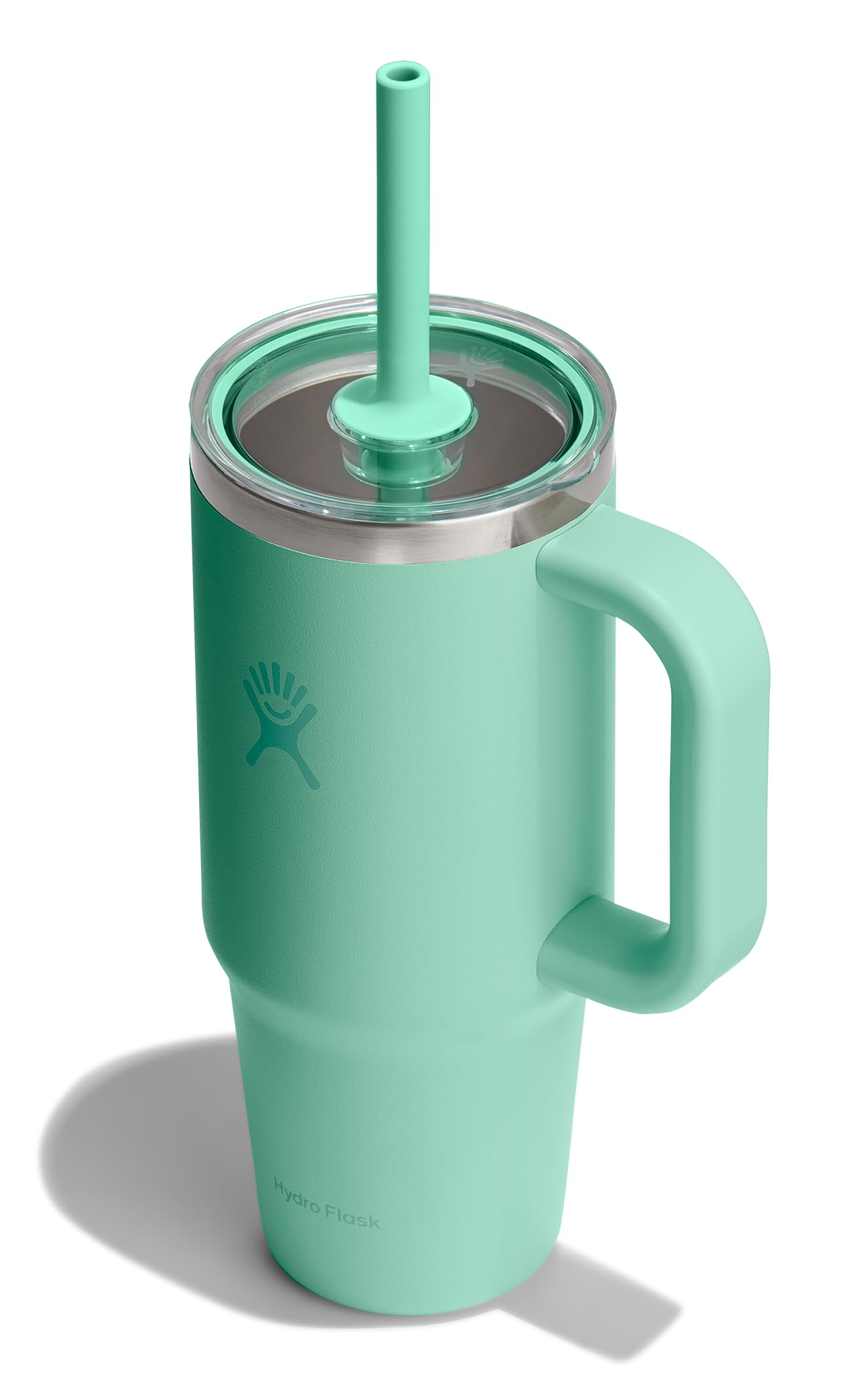 Hydro Flask 24 Oz Travel Tumbler with Handle, Clear Lid and Straw - Insulated Stainless Steel in 24 Oz Mermaid Green