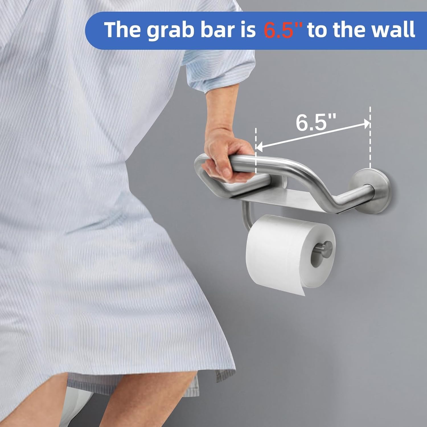 Upgrade Grab Bar Toilet Paper Holder, 3-In-1 Bathroom Grab Bar With Toilet Holder And Phone Shelf, 304 Stainless Steel Safety To