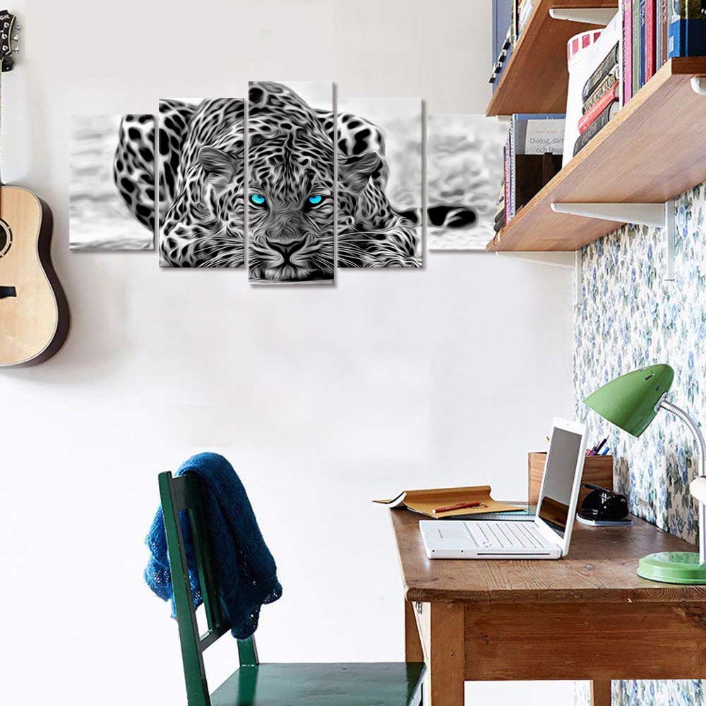 Black and White Animal Canvas Wall Art Abstract Leopard Canvas Prints with Frame Attractive Leopard Picture Decorative Easy Hanging On More Size Optional (16 (10''x16''x2+10''x20''x2+10''x24''x1)