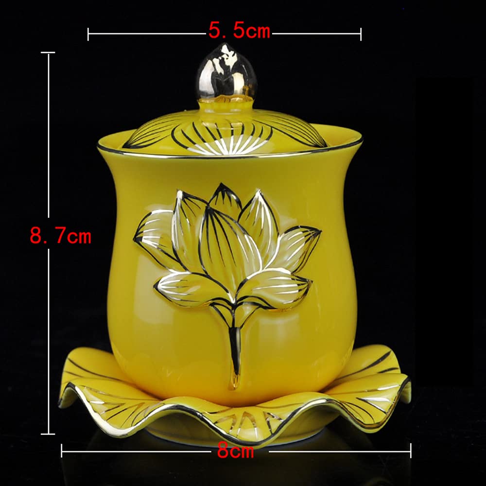 Houlu 1Pc Ceramic Altar Cup, Holy Water Offering Cup, Tibetan Buddhist Worship Cup - Yellow