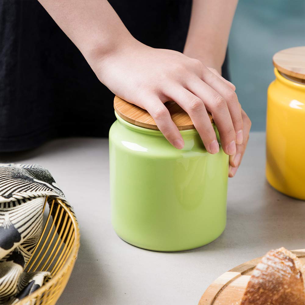 SWEEJAR Kitchen Canisters  28 FLOZ Ceramic Food Storage Jar with Bamboo Lid for Serving Coffee  Tea  Sugar  Salt (Green)