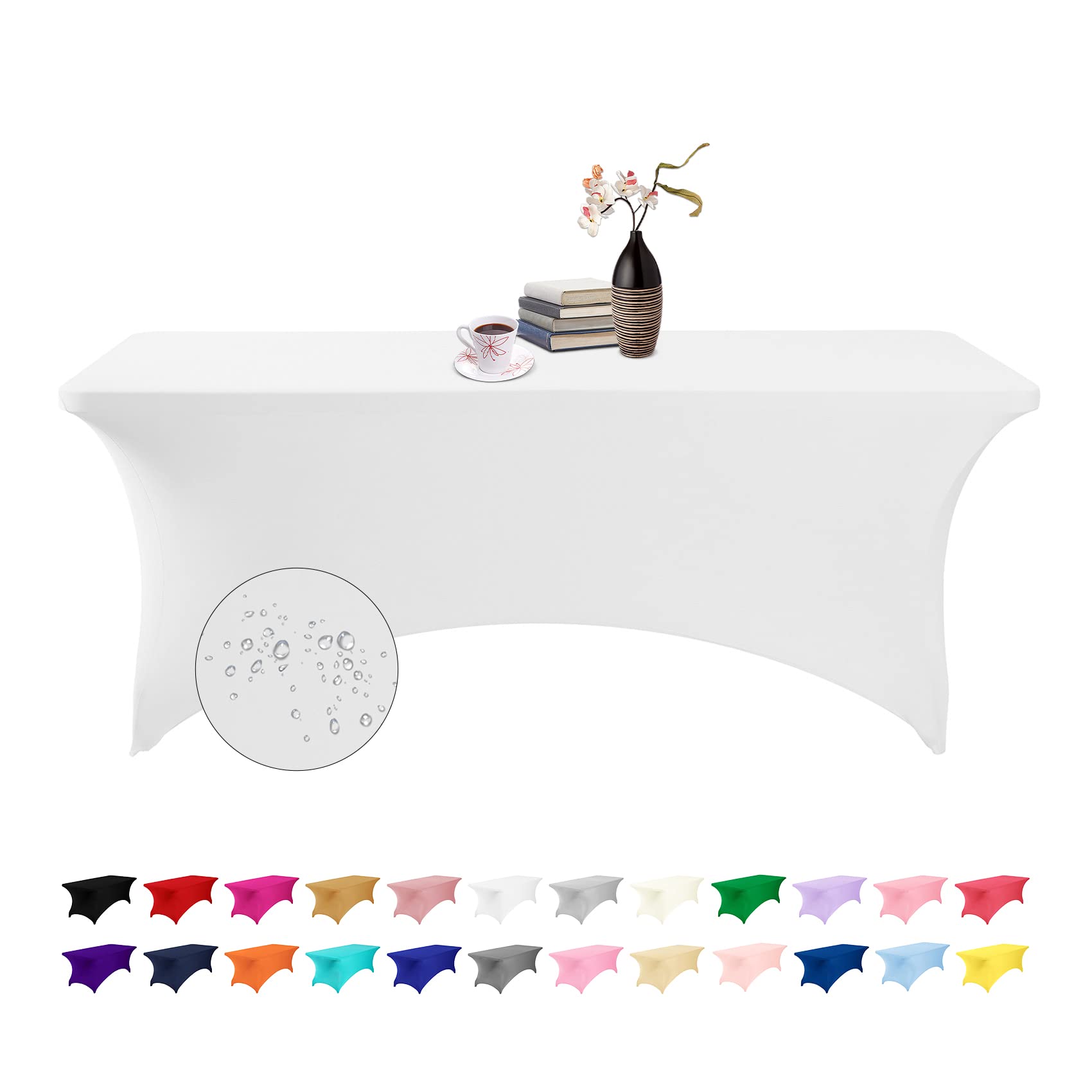 Eccwai Spandex 6Ft Waterproof Table Cover For Party,Wedding, Banquet, And Events(White)