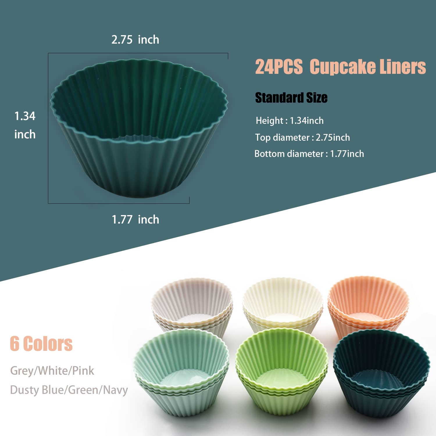 Reusable Silicone Cupcake Baking Cups 24 Pack, 2.75 Inch Silicone Baking Cups, Non-Stick Muffin Cupcake Liners For Party Hallowe