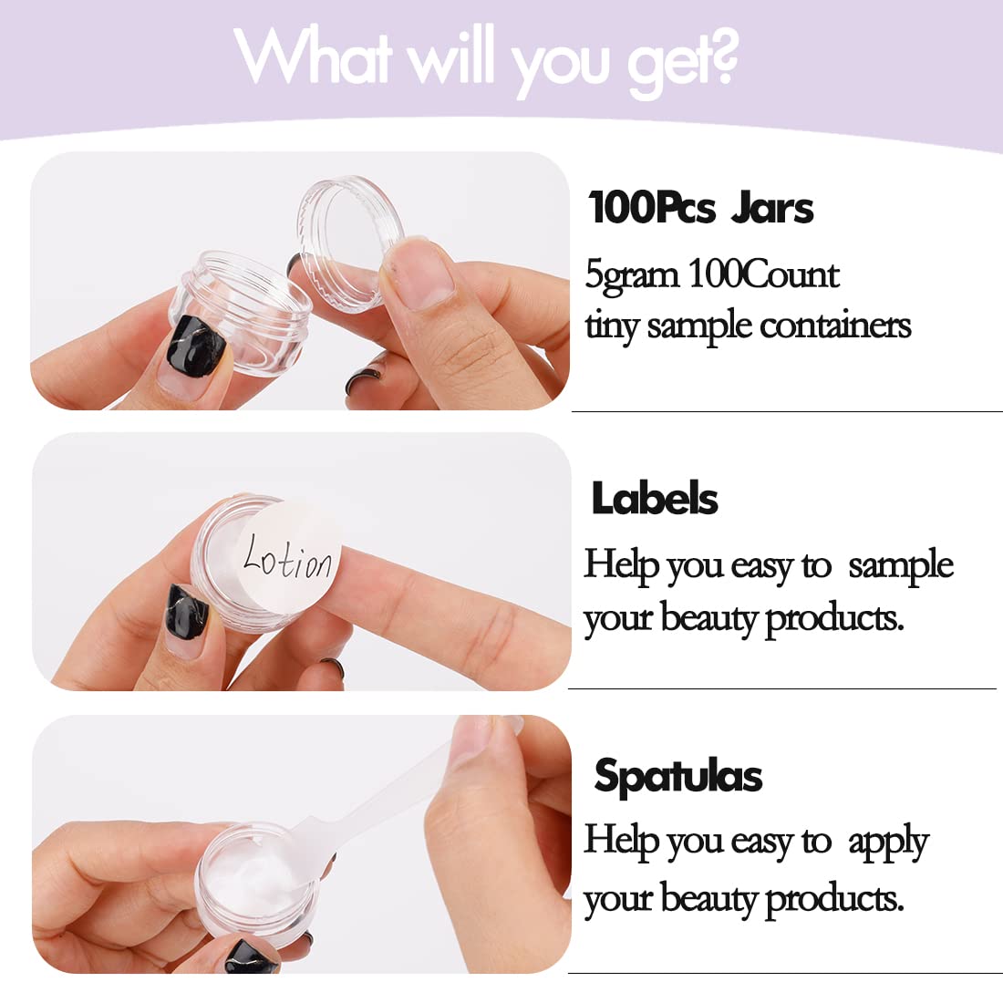 5 Gram Sample Containers With Lids, 100 Count 5Ml Clear Sample Jars, Empty Lip Balm Containers With Lids, Small Makeup Travel Co