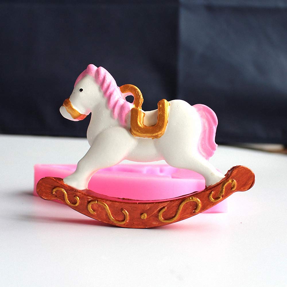Rocking Horse Cake Fondant Mold, Wooden Horse Ride On Silicone Chocolate Candy Mold Sugar Craft Diy Baby Shower Cake Decorating