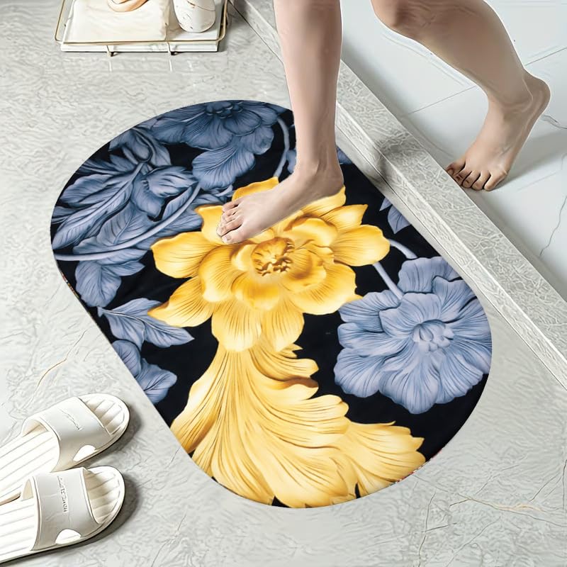 XOIPED AntiSlip Bath Mat with Colorful Tile Design | Soft & Super Absorbent Bathroom Floor Mat | Quick Dry, NonSkid Backing | 