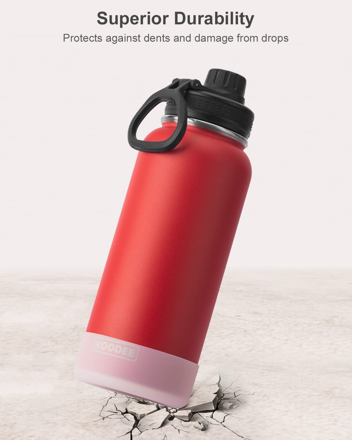 Koodee Insulated Water Bottle, 32 Oz Stainless Steel Double Wall Vacuum Wide Mouth Sport Bottle With Leakproof Spout Lid (Pink)