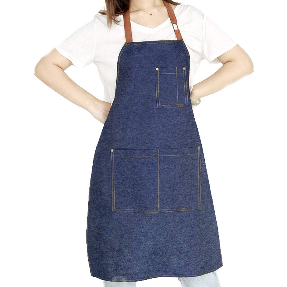 Eodiebn Apron With Pockets Dirt-Resistant Durable Blue Denim Kitchen Cooking Drawing Garden Working Grilling Apron For Women Men