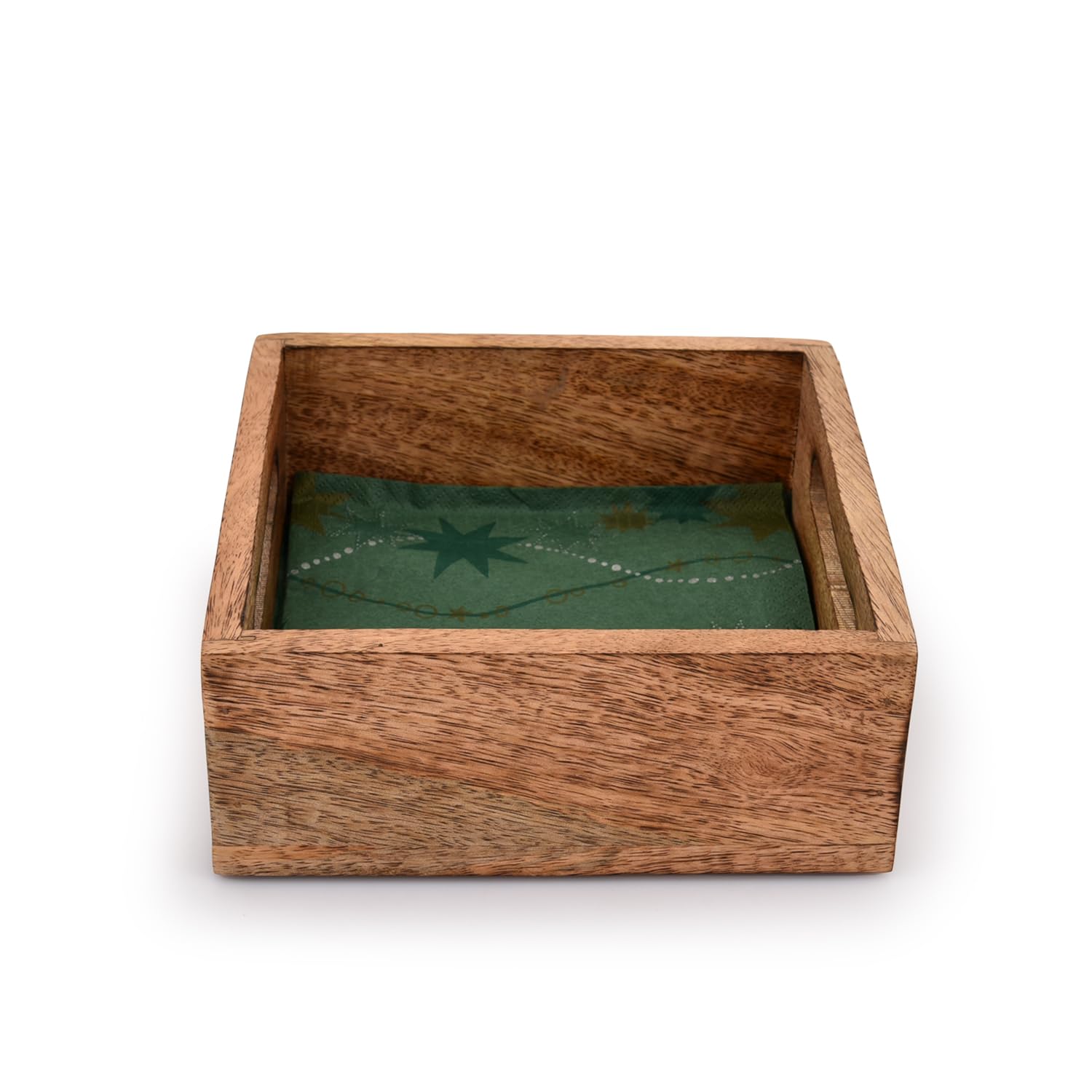 Samhita Square Burning Finish Mango Wood Napkin Holder For Restaurant Decor Kitchen Bar Accessories (7.5''X 7.5''X 2.75'')