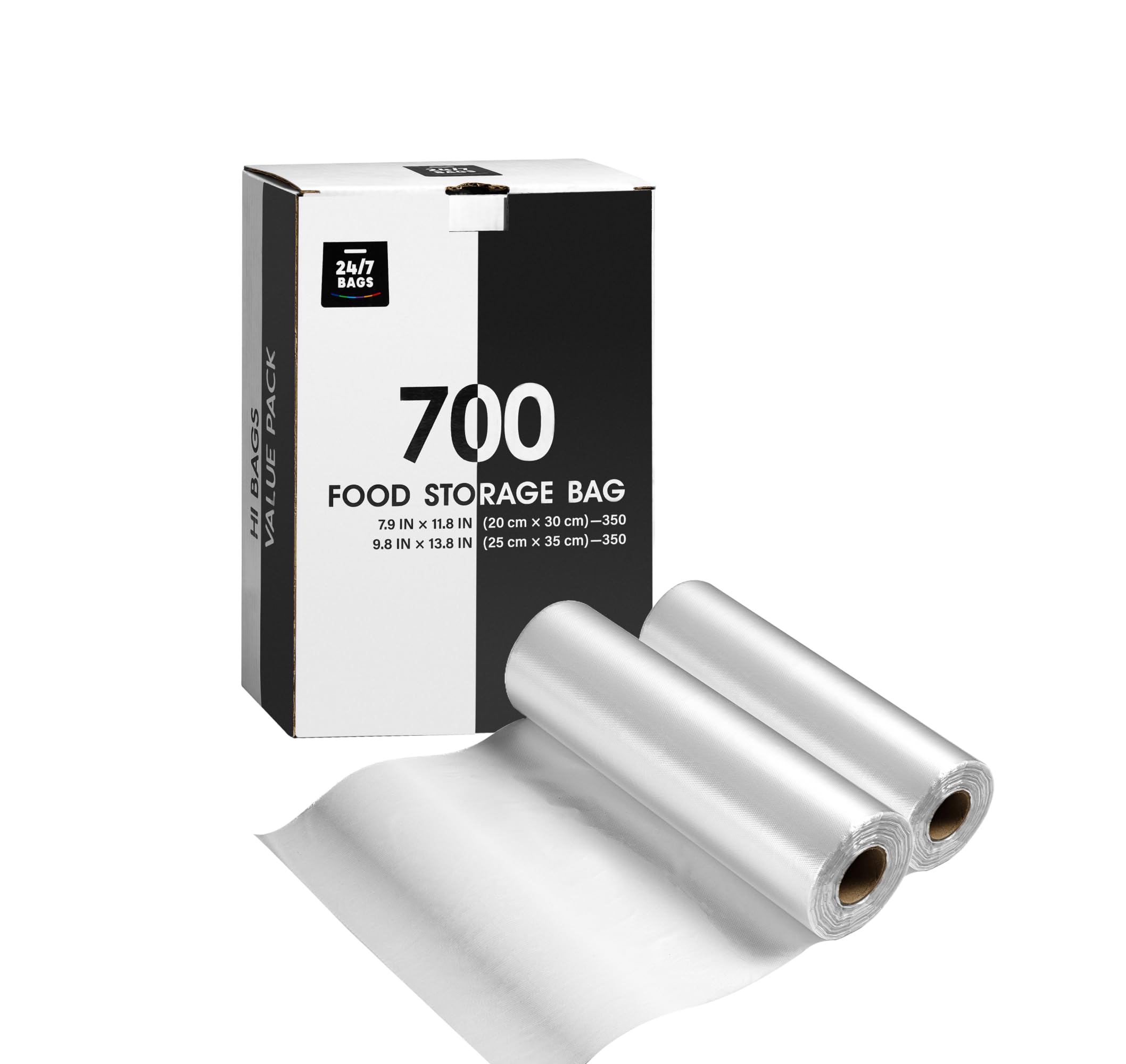 8x12 & 10x14 Quart & Gallon Plastic Produce Bags on a Roll- 350 Bags Each (700 Bags), Clear Grocery & Bread Bags, Food Contact S