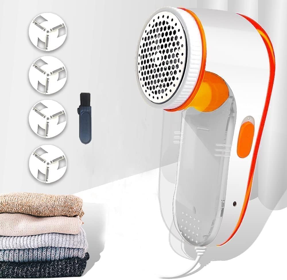 Smartek Nova Electric Lint Remover With Rotary Sharp Blades, White And Orange, For Clothes, Furniture And Fabrics Nova Lint Remo
