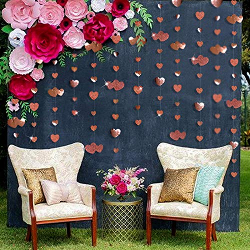 Valentines Day Party Decorations Rose Gold Heart Garland Hanging Paper Love Heart Streamer Banner For Anniversary Mothers Day Ba