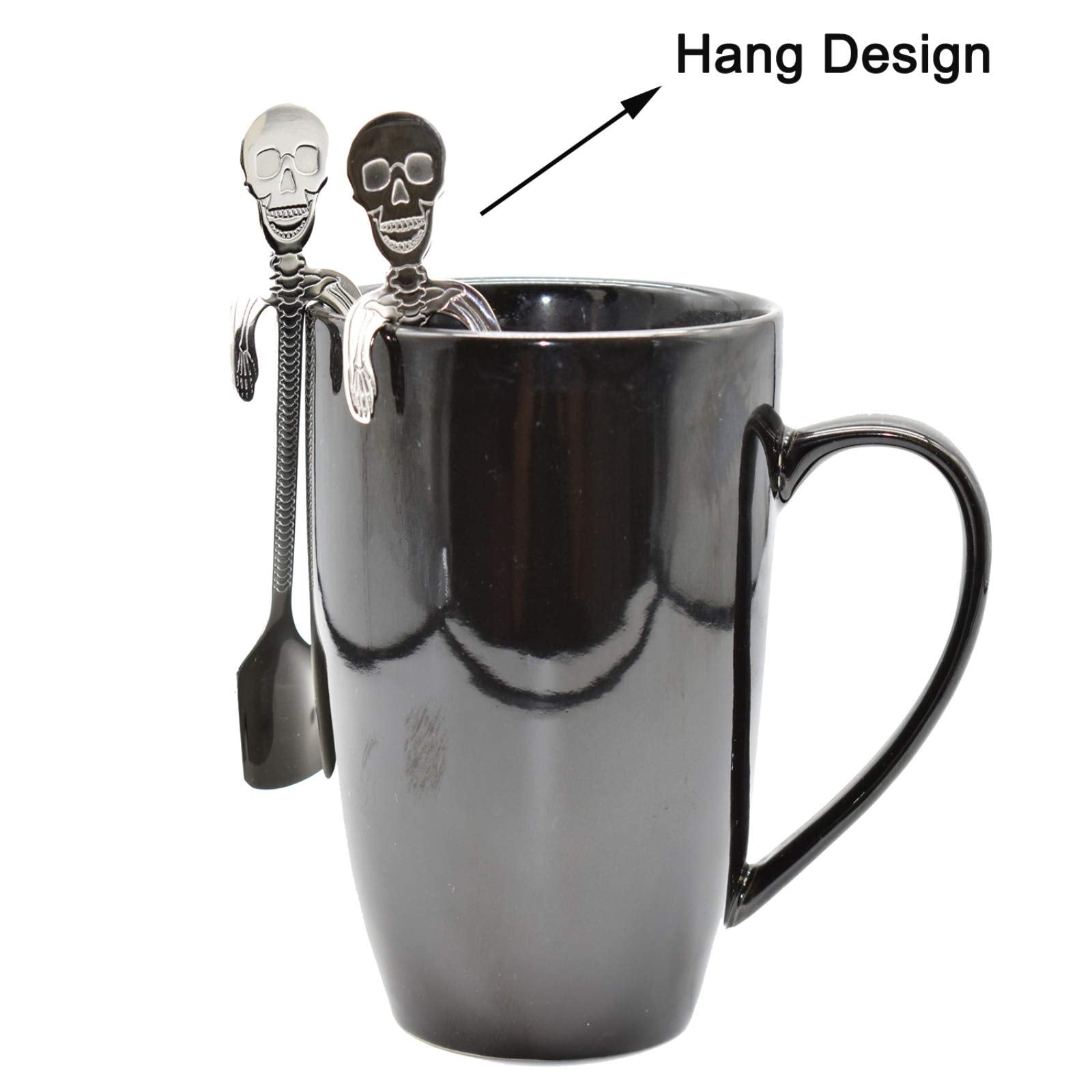 Maydahui 6 Pcs Skull Spoon 5 Inch 18/10(304 )Stainless Steel Hanging Teaspoons Coffee Tea Sugar Espresso Dessert Stirring Spoons