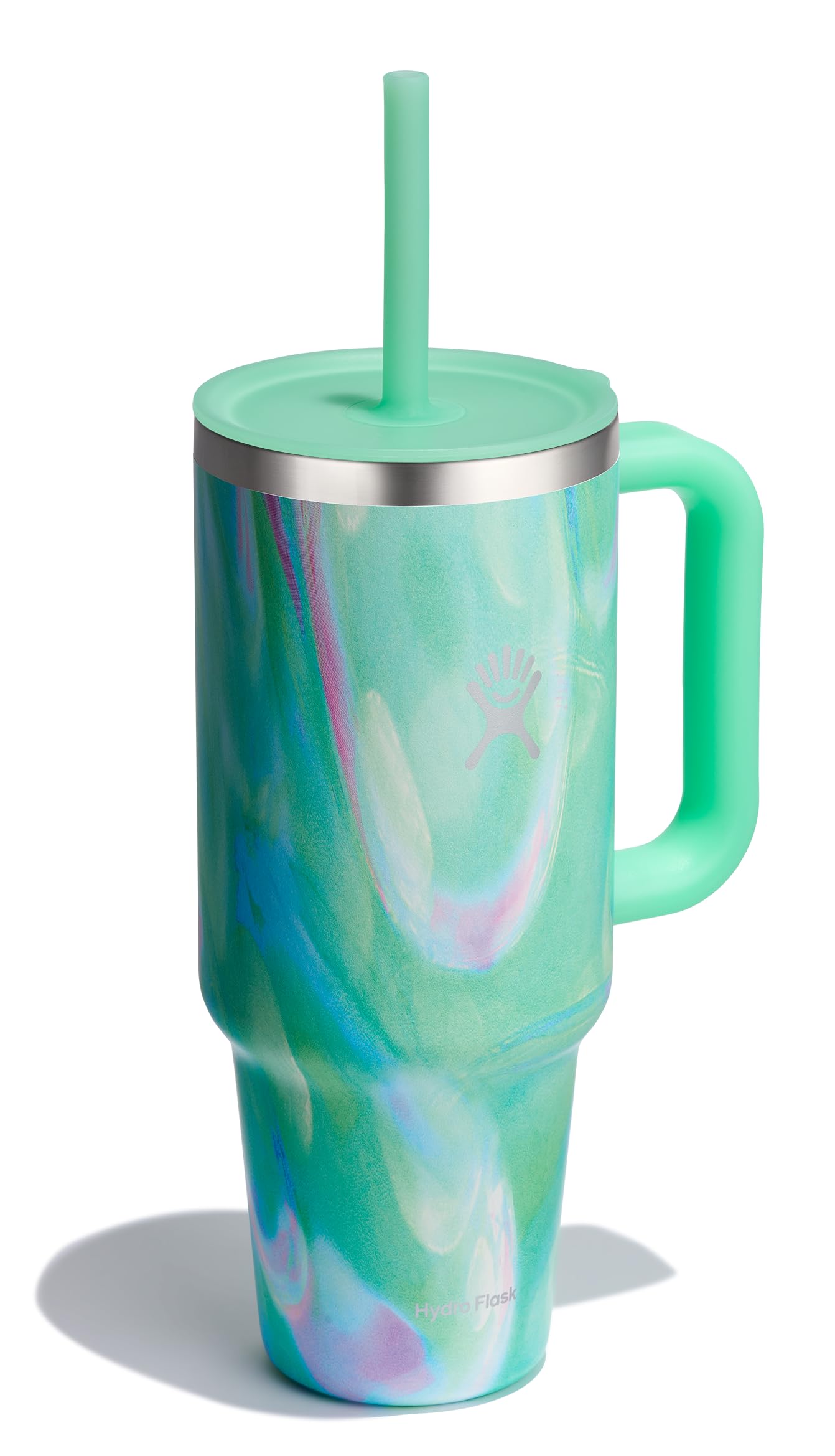 Hydro Flask Travel Tumbler with Handle, Lid and Straw - Insulated Stainless Steel in 40 Oz Jelly Green
