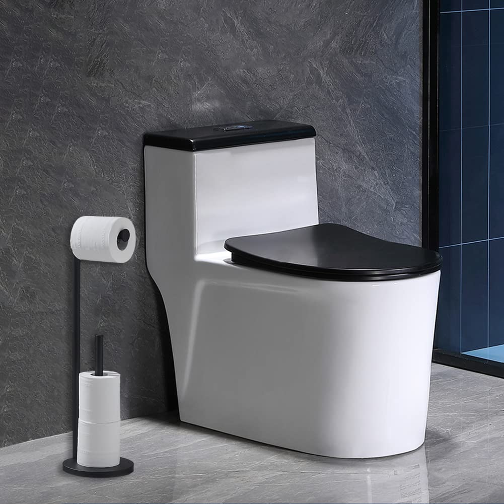 Matte Black Toilet Paper Holder, Free Standing Black Toilet Roll Holder, Sus304 Stainless Steel Bathroom Toilet Paper Holder Wit