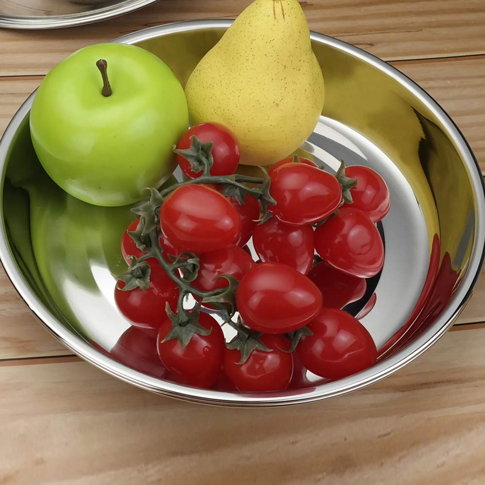 Qskely Stainless Steel Dinner Round Plates, 4 Pack Food Grade Stainless Steel Plates