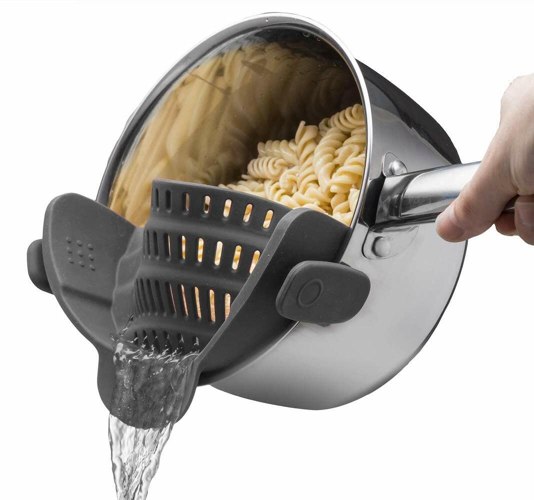 Kitchen Gizmo Snap N' Strain - Silicone Clip-On Colander, Heat Resistant Drainer For Vegetables And Pasta Noodles, Kitchen Gadge