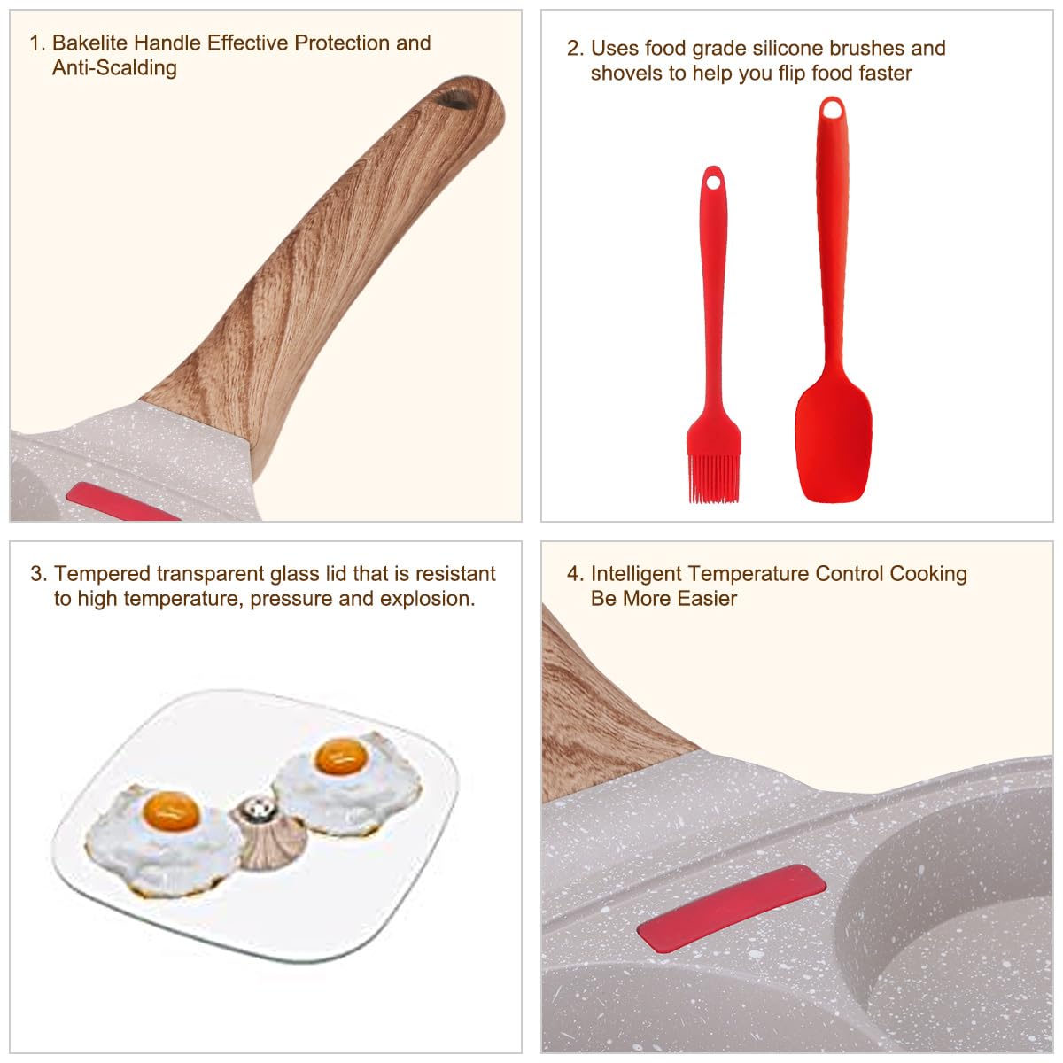 Bobikuke Egg Pan, Egg Frying Pan With Lid Nonstick 4 Cups Pancake Pan Fried Egg Pan For Breakfast, Gas Stove & Induction Compati