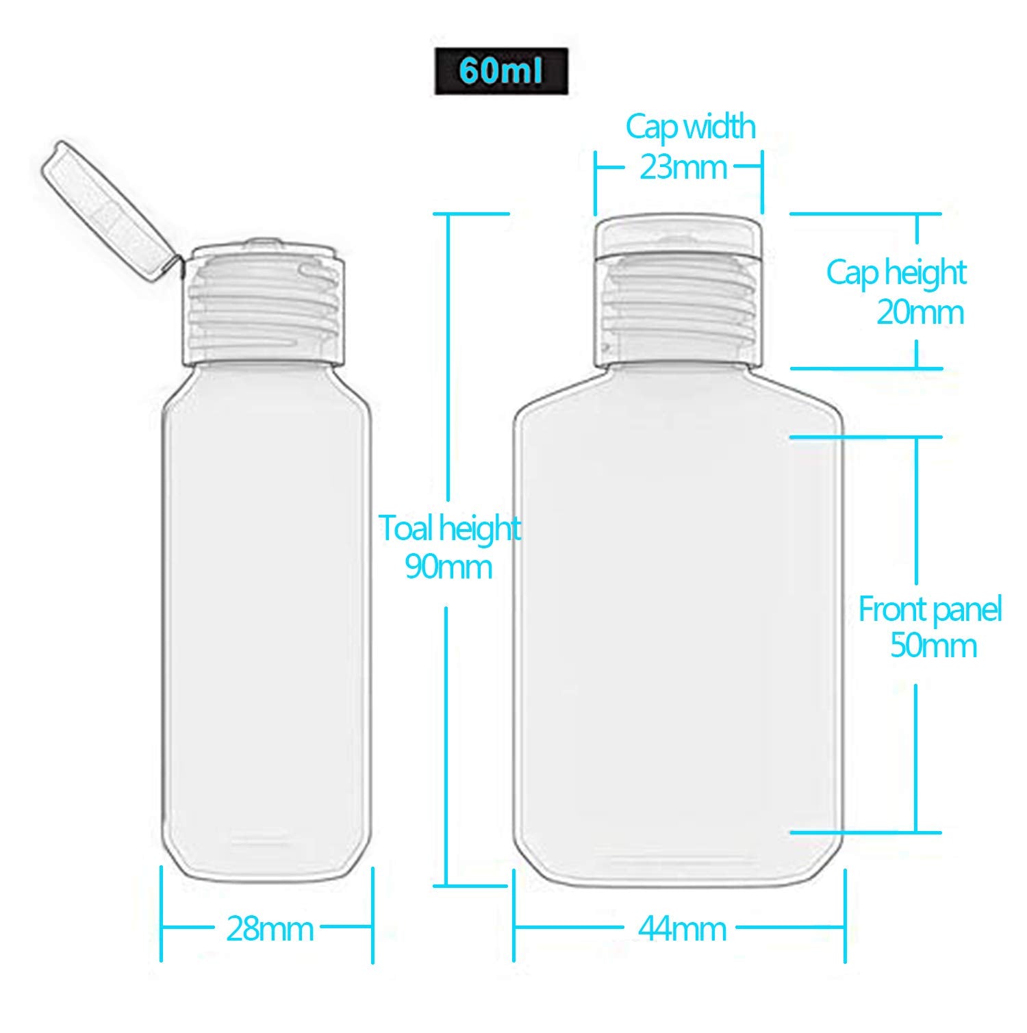 Foochy 60 Pack Clear Hand Sanitizer Bottles Empty Plastic Refillable Flip-Top Bottles For Hand Sanitizer Shampoo Lotion,Etc - No