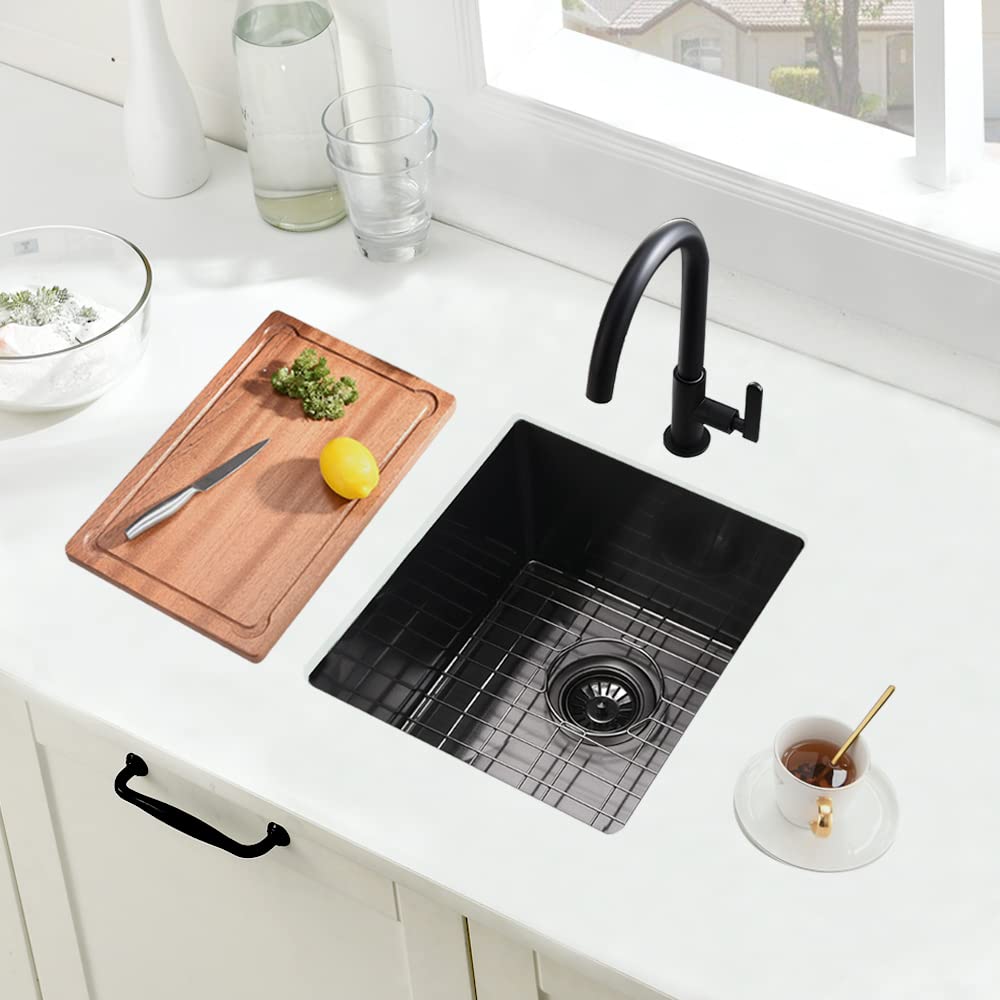 Boomhoze Black Undermount Bar Sink, 15 X 17 Inch Undermount Kitchen Sink Small Wet Bar Sink 16 Gauge Stainless Steel Black Bar S