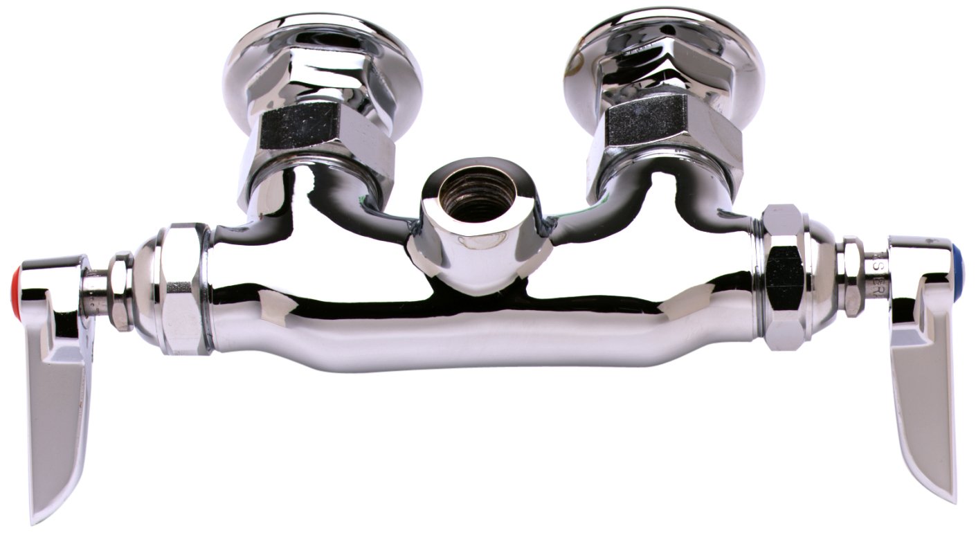 T&S Brass B-0345-LN B-0345-Ln, Double Pantry Rigid Outlet Faucet, Wall-Mount, 3-3/8-Inch Centers, Lever Handles, Less Nozzle