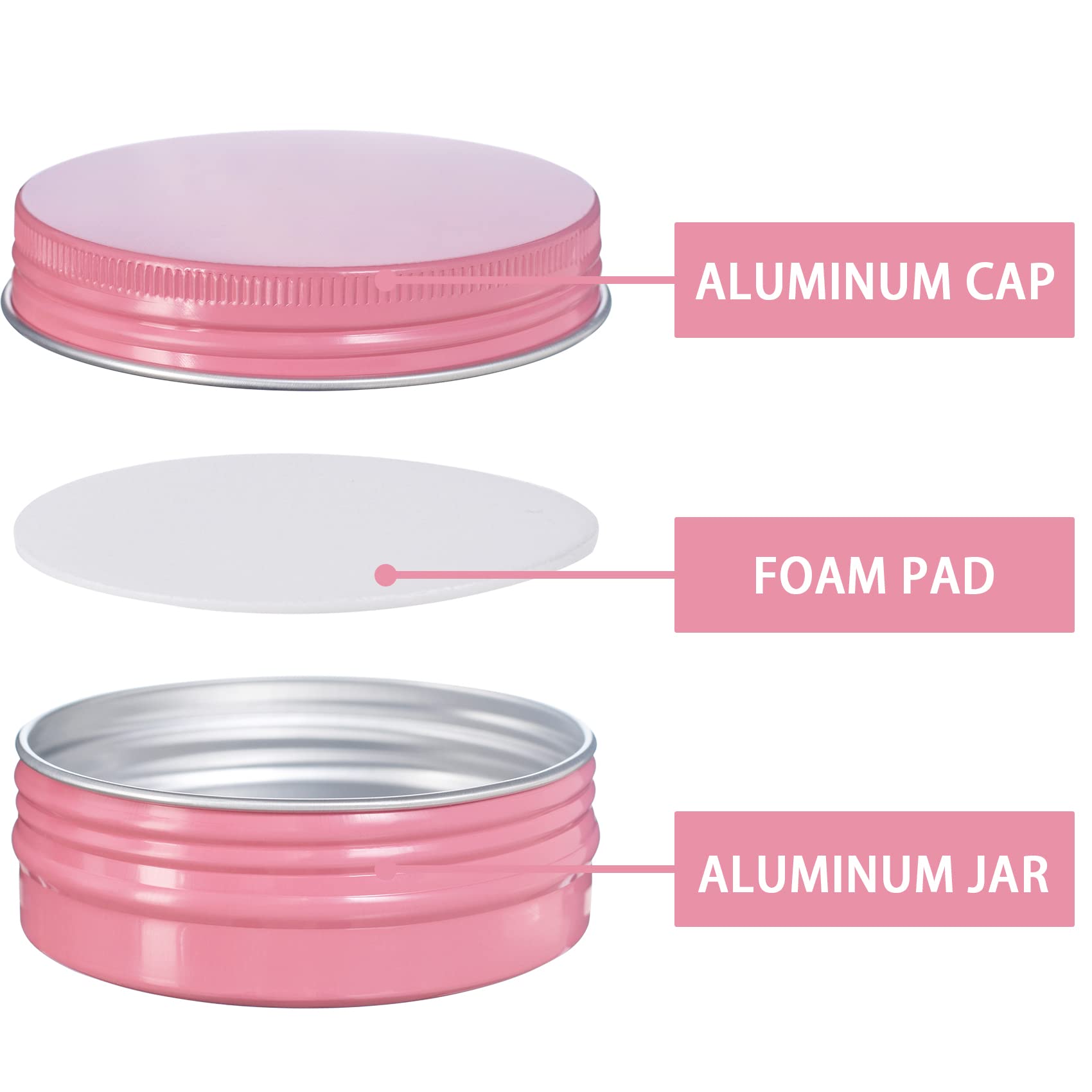 2 Oz / 60Ml Screw Top Aluminum Tin Jar With Screw Lid And Blank Labels - Pack Of 23 (Pink)